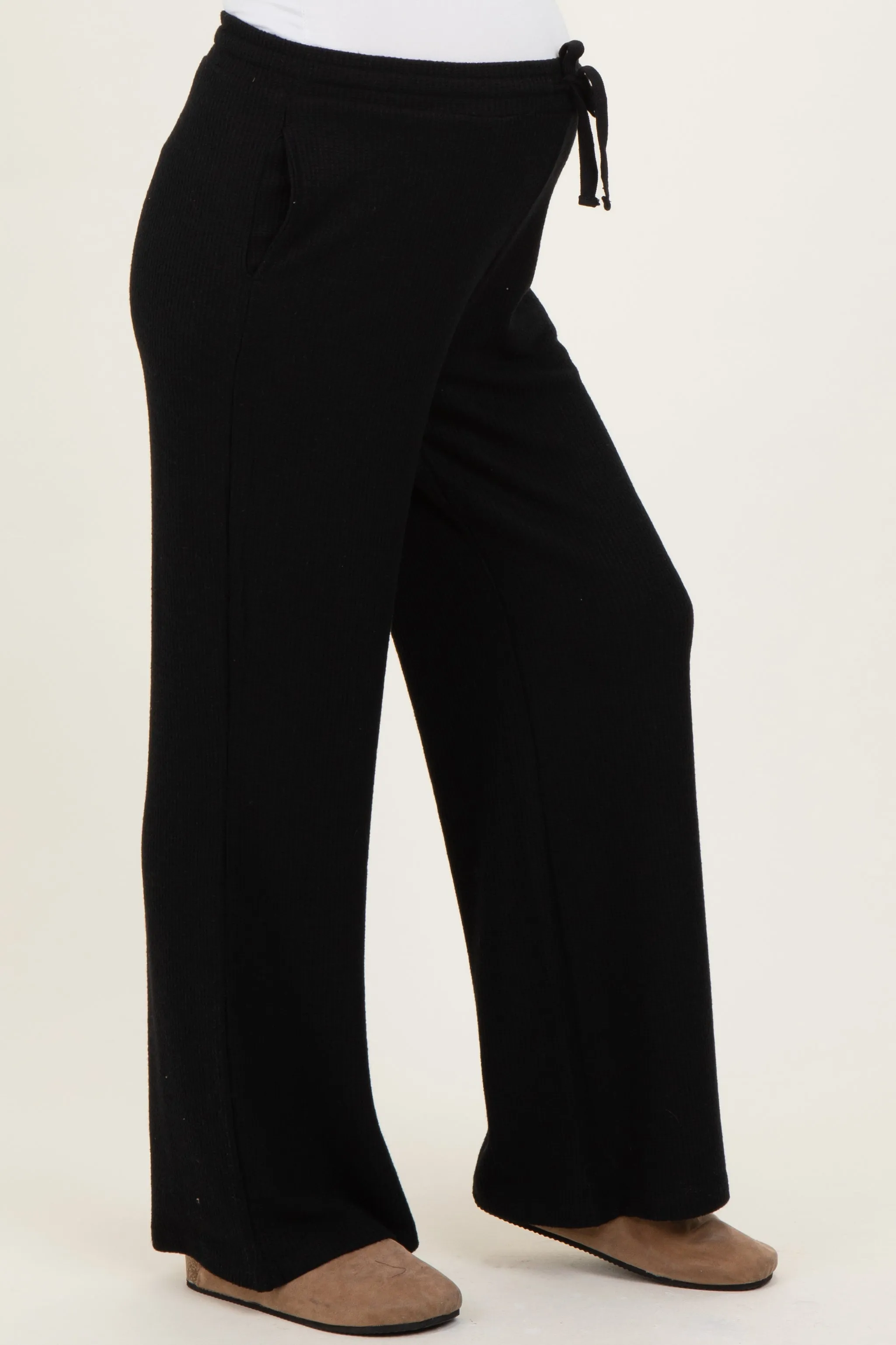 Black Brushed Ribbed Knit Maternity Lounge Pants sold by Pinkblush product image thumbnail 3