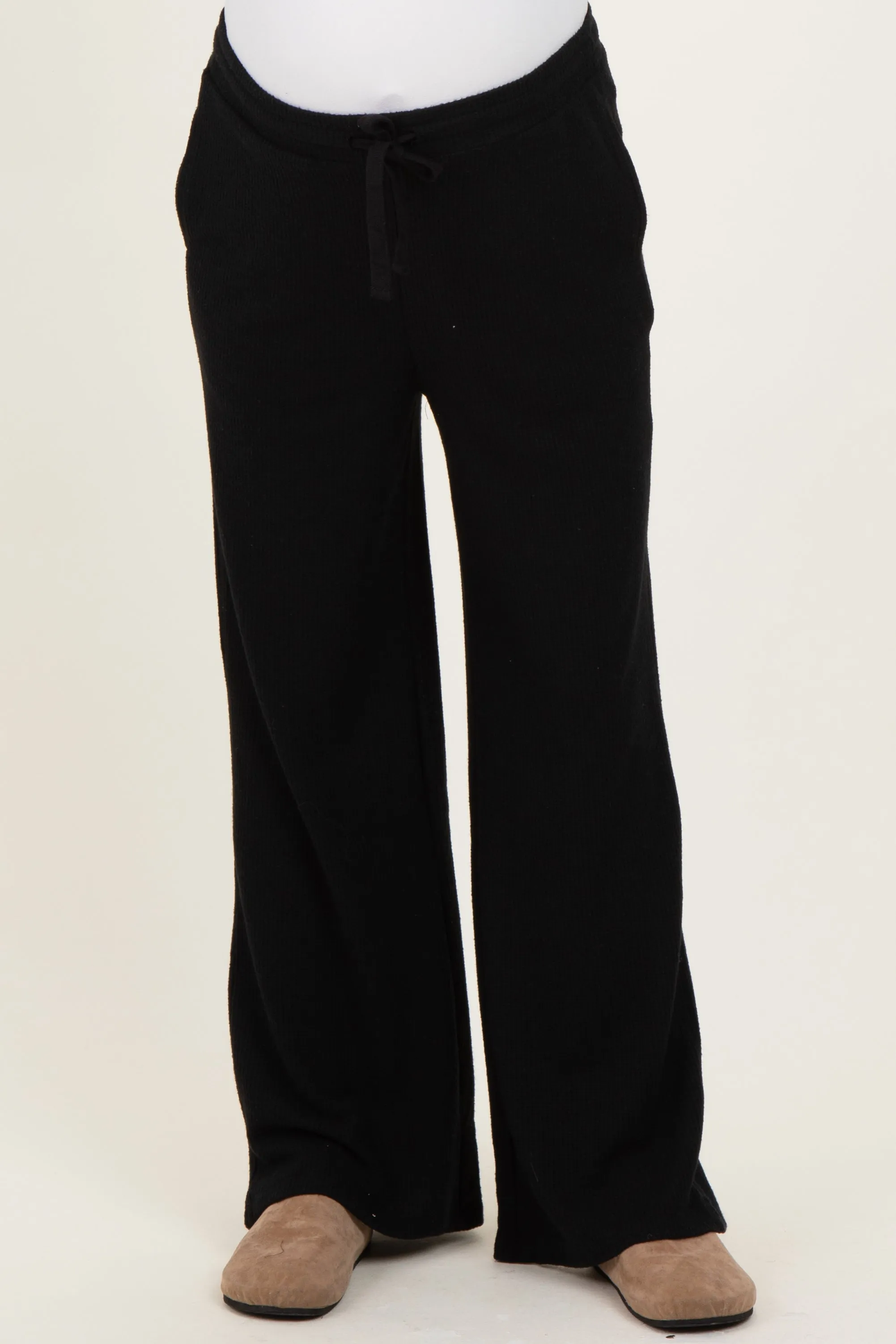 Black Brushed Ribbed Knit Maternity Lounge Pants sold by Pinkblush product image thumbnail 2