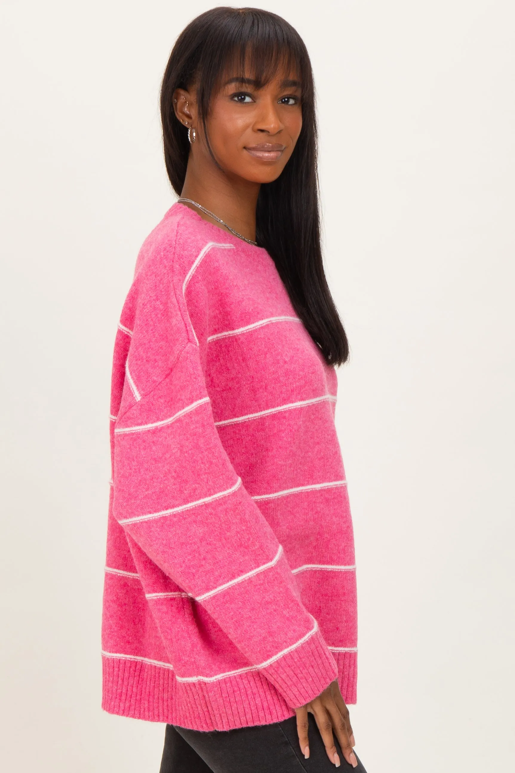 Pink Striped Drop Shoulder Sweater sold by Pinkblush product image thumbnail 3