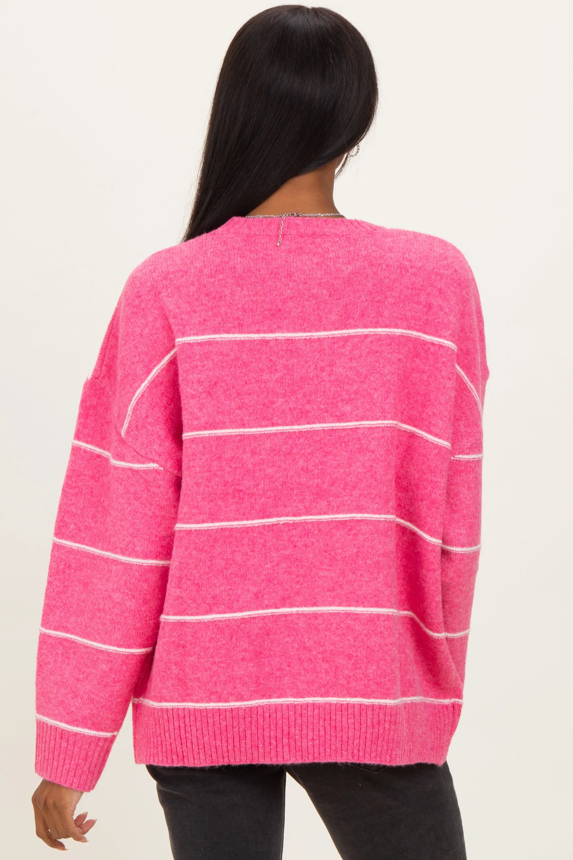 Pink Striped Drop Shoulder Sweater sold by Pinkblush product image thumbnail 4