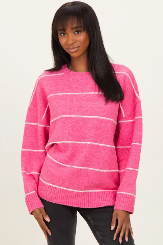 Pink Striped Drop Shoulder Sweater sold by Pinkblush