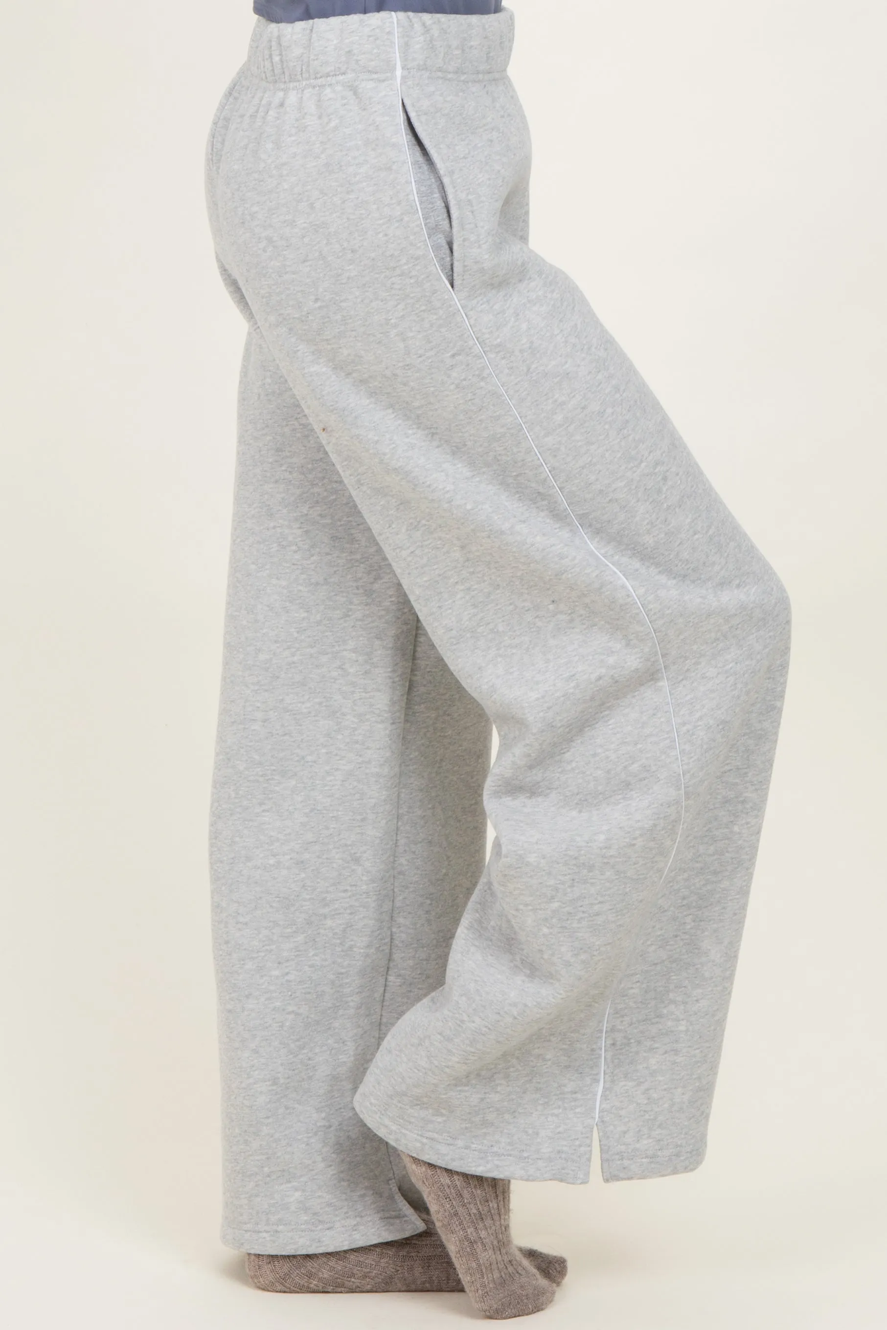Heather Grey Fleece Wide Leg Sweatpants sold by Pinkblush product image thumbnail 3
