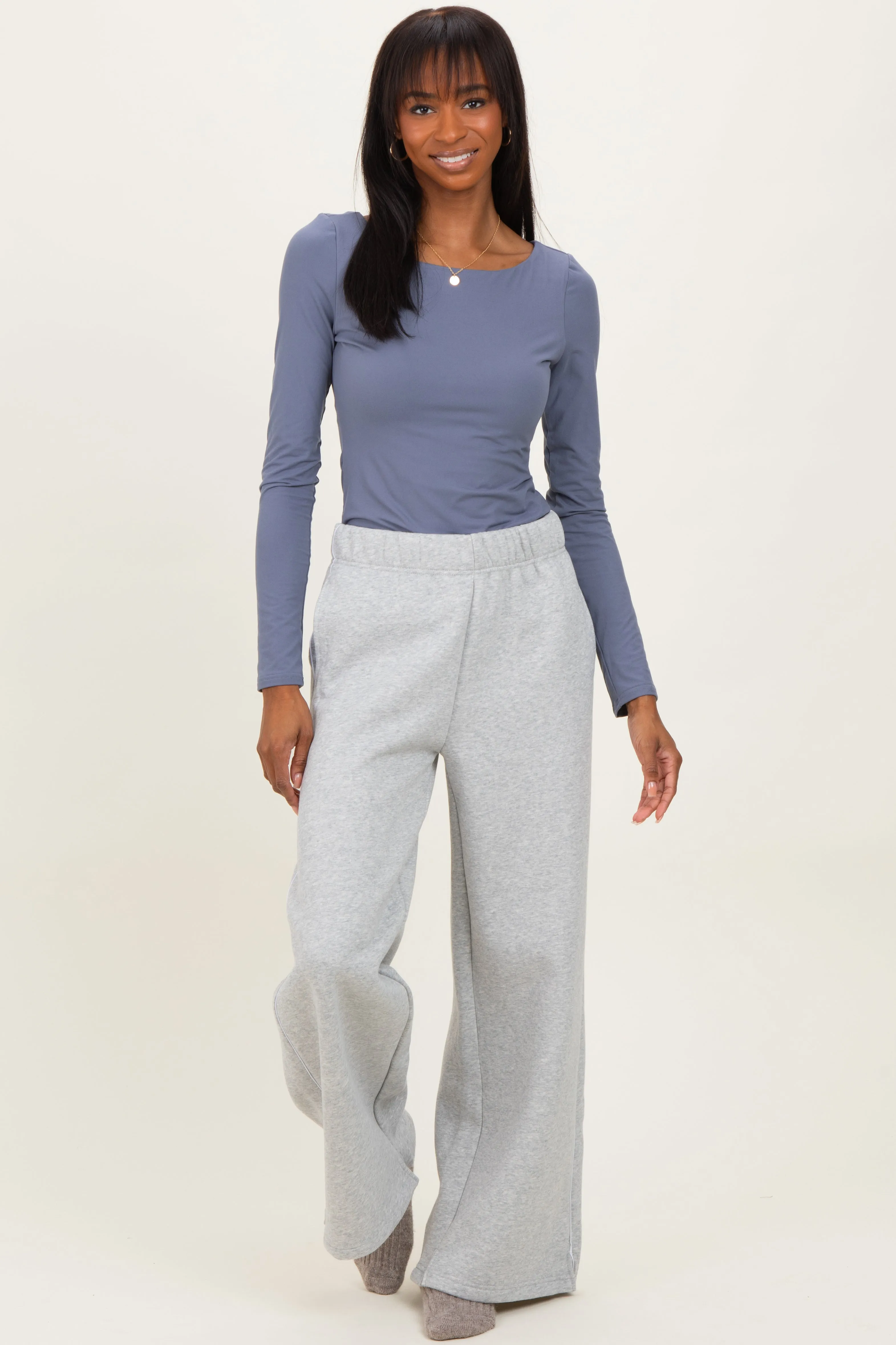 Heather Grey Fleece Wide Leg Sweatpants sold by Pinkblush