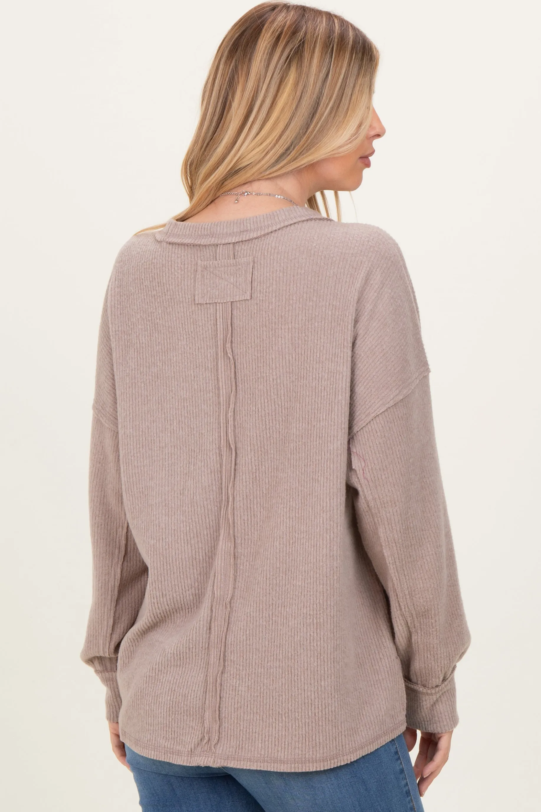 Beige Brushed Ribbed Knit Pullover sold by Pinkblush product image thumbnail 4