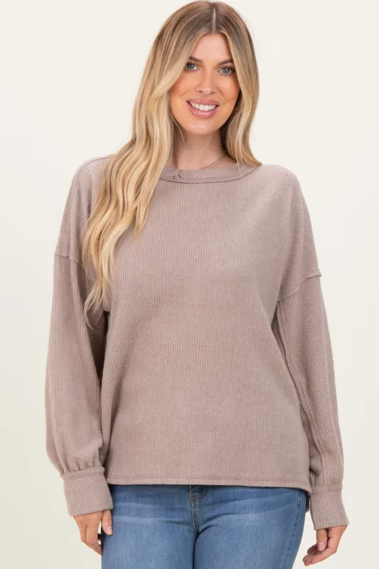 Beige Brushed Ribbed Knit Pullover sold by Pinkblush