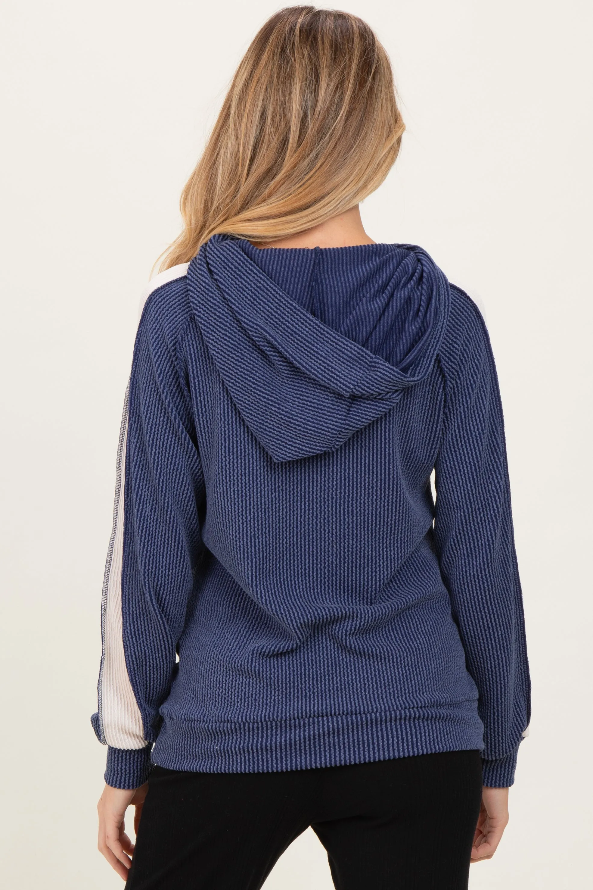 Navy Textured Rib Colorblock Maternity Hoodie sold by Pinkblush product image thumbnail 4