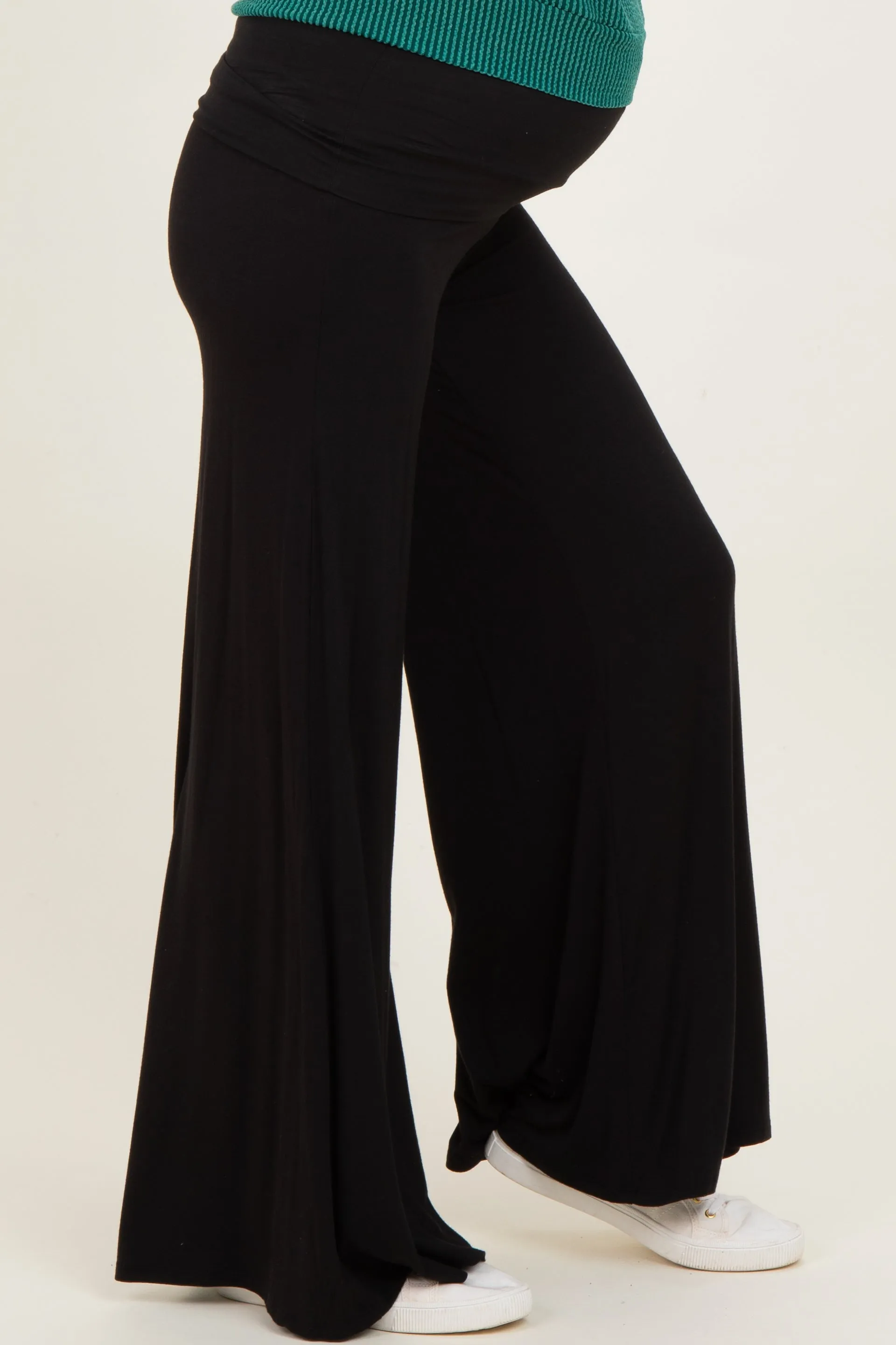 Black Fold Over Waist Maternity Wide Leg Lounge Pants sold by Pinkblush product image thumbnail 4