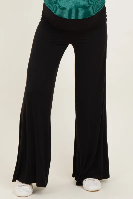 Black Fold Over Waist Maternity Wide Leg Lounge Pants sold by Pinkblush
