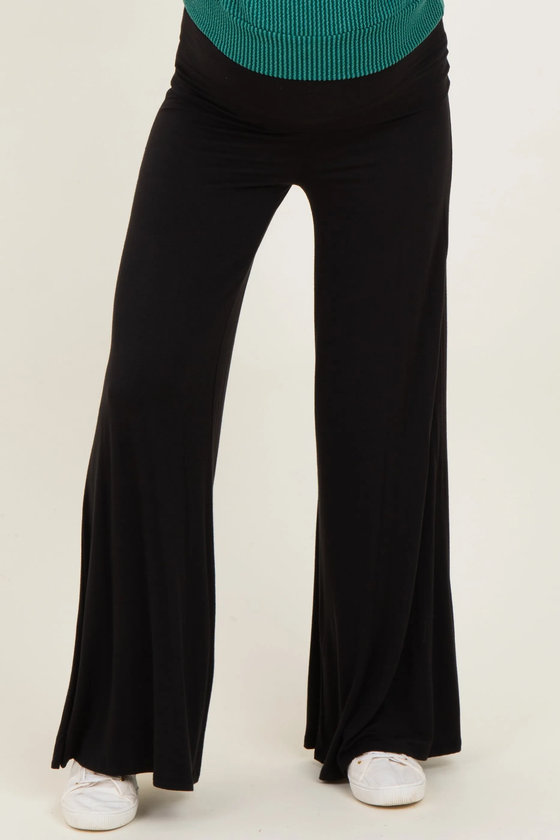 Black Fold Over Waist Maternity Wide Leg Lounge Pants sold by Pinkblush