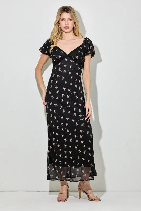 Black Floral Chiffon Midi Dress sold by Pinkblush