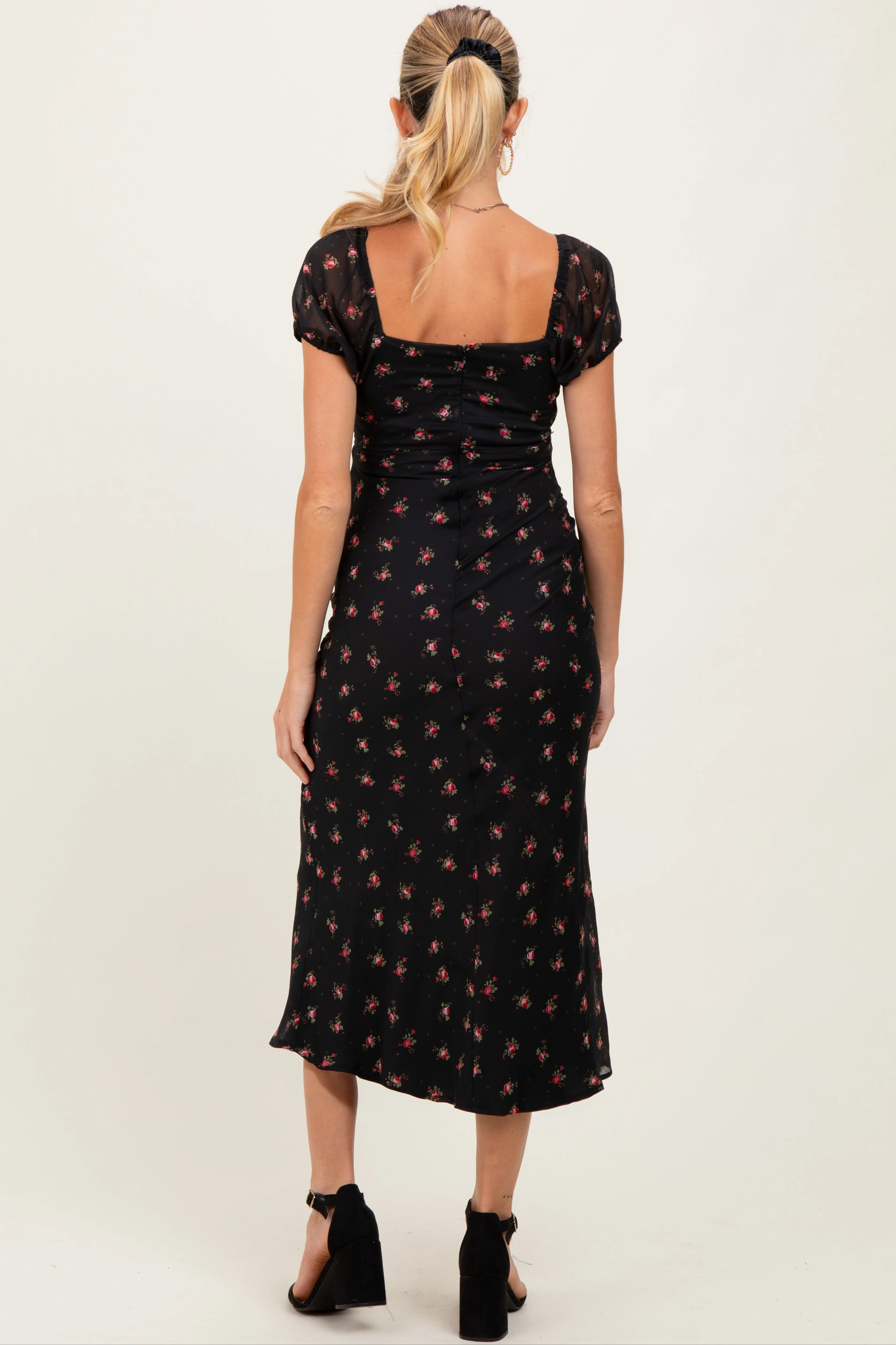 Black Floral Chiffon Maternity Midi Dress sold by Pinkblush product image thumbnail 4