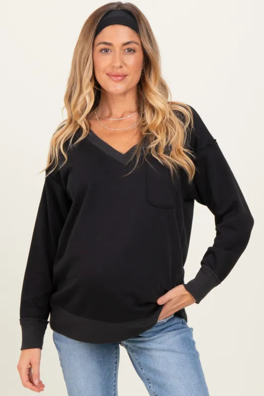 Black V-Neck Long Sleeve Maternity Pullover Top sold by Pinkblush