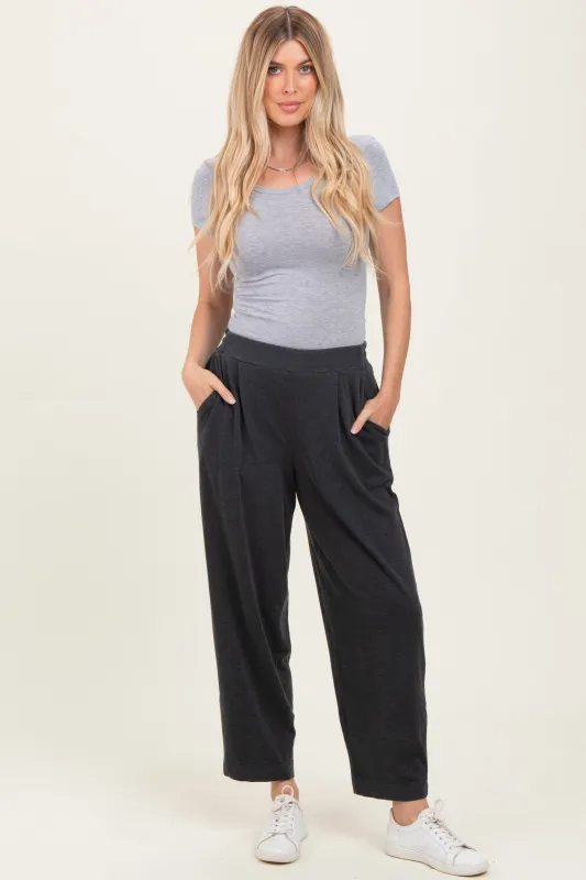 Black Mineral Wash Pleated Lounge Pants made by Pinkblush