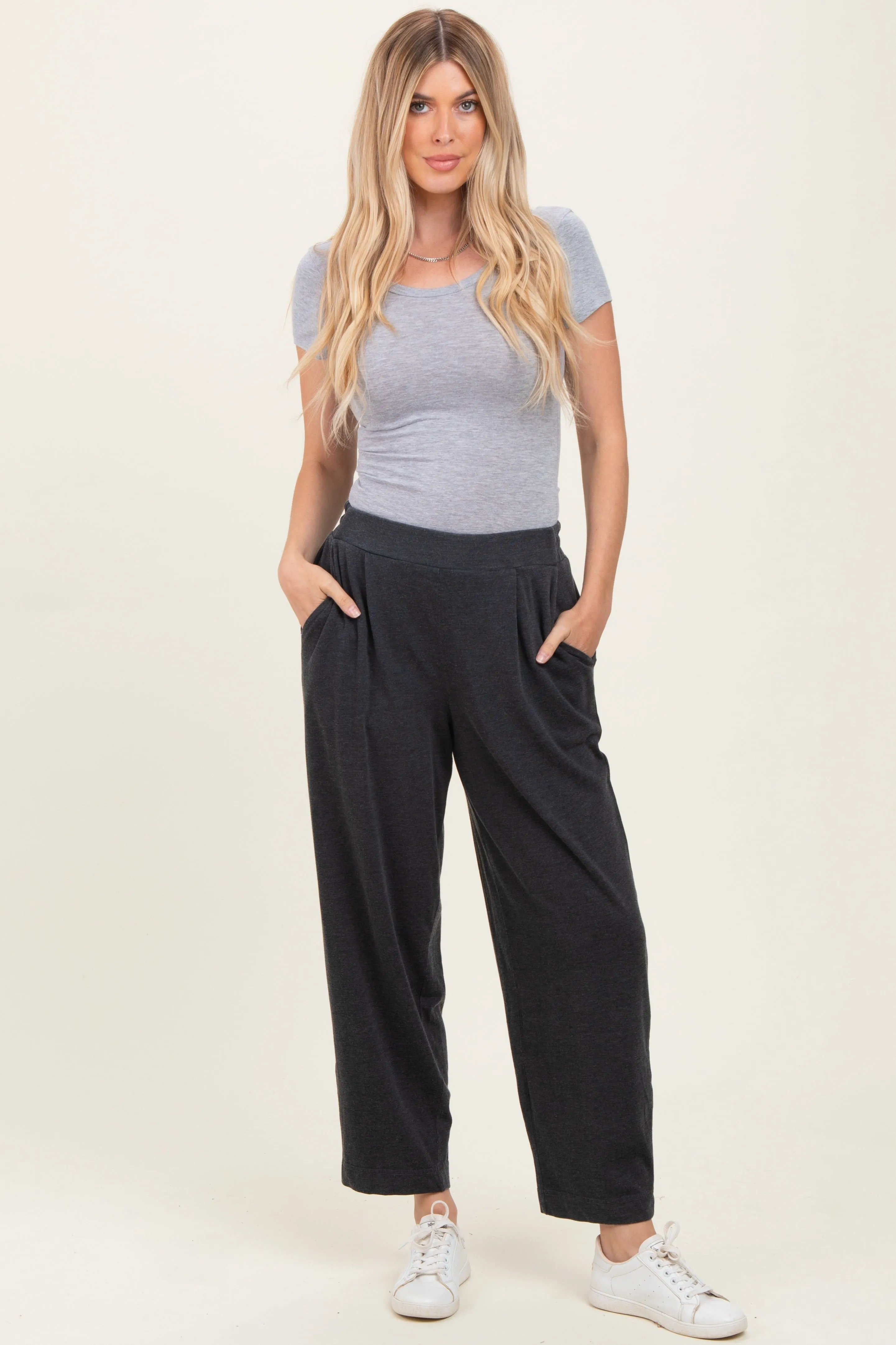 Black Mineral Wash Pleated Lounge Pants sold by Pinkblush