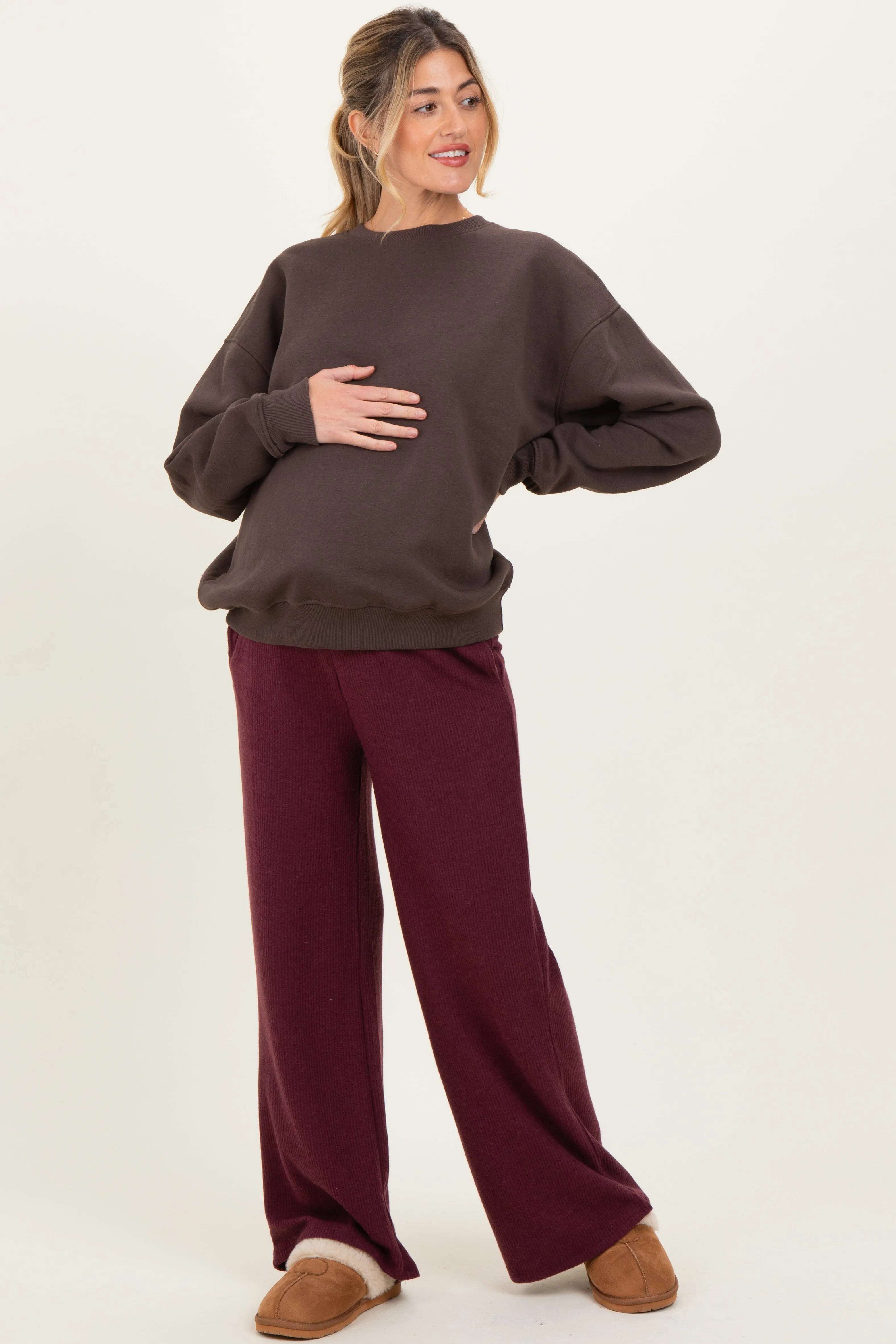 Brown Oversized Fleece Maternity Sweatshirt sold by Pinkblush product image thumbnail 2