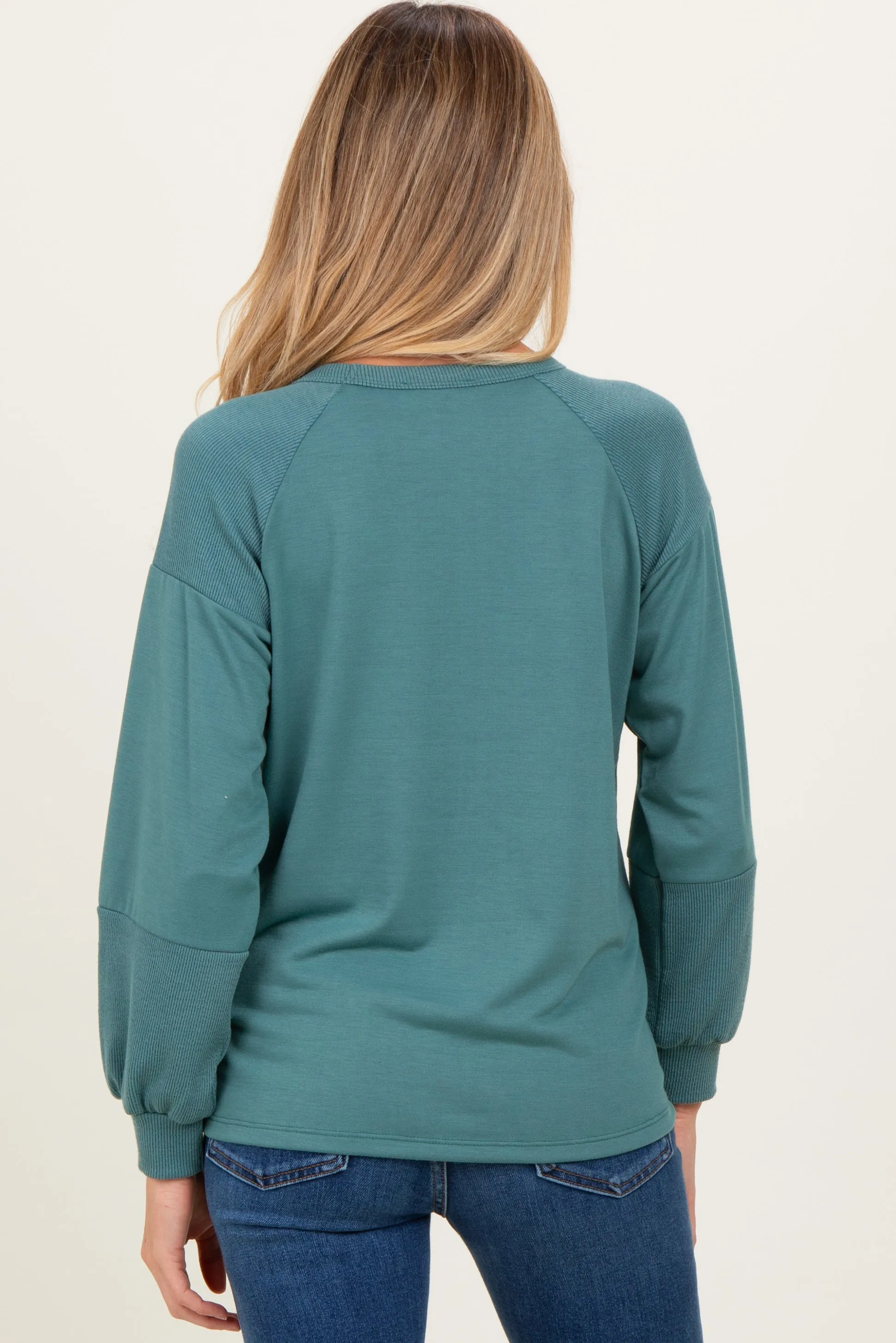 Teal Ribbed Bubble Sleeve Maternity Top sold by Pinkblush product image thumbnail 4