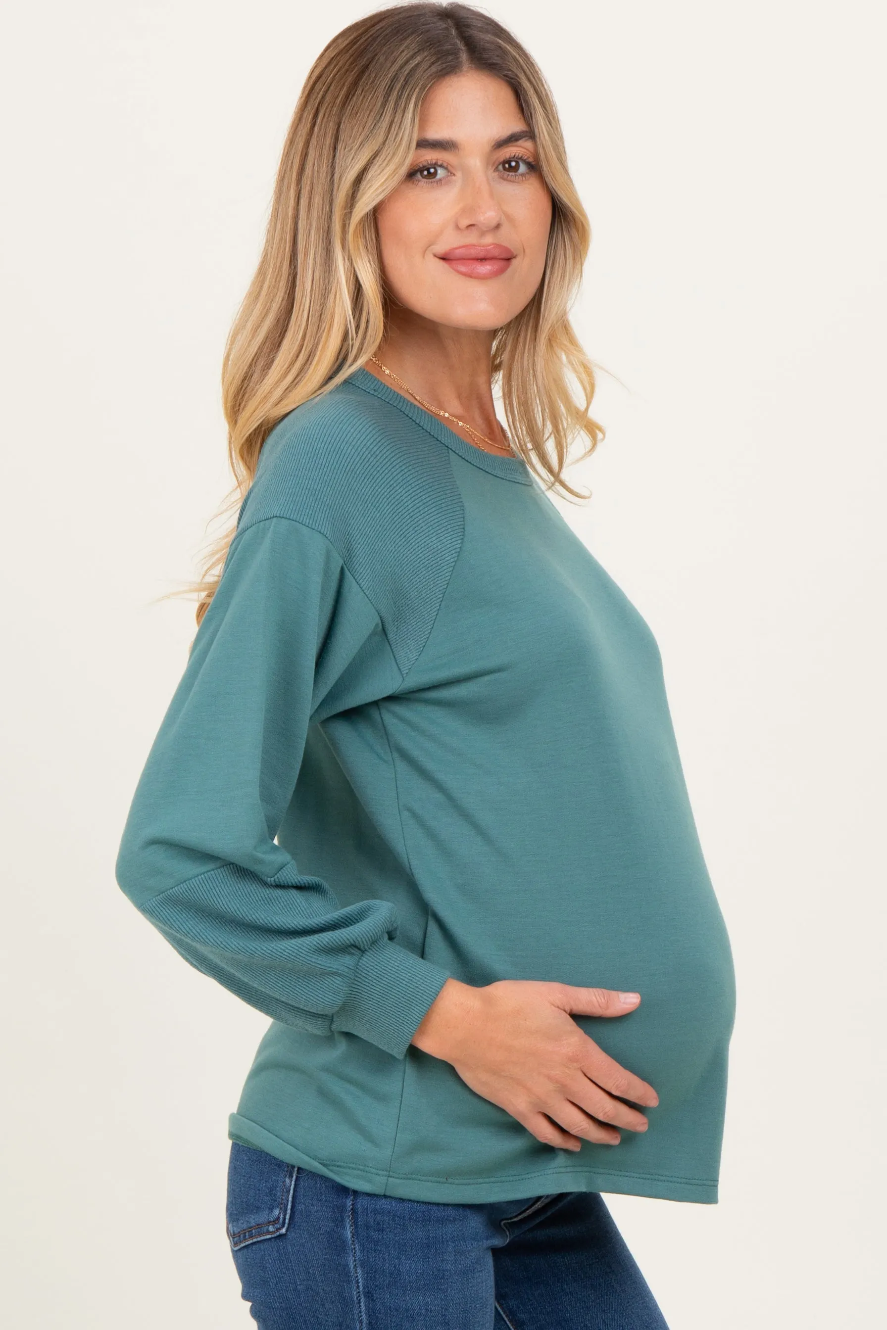 Teal Ribbed Bubble Sleeve Maternity Top sold by Pinkblush product image thumbnail 3