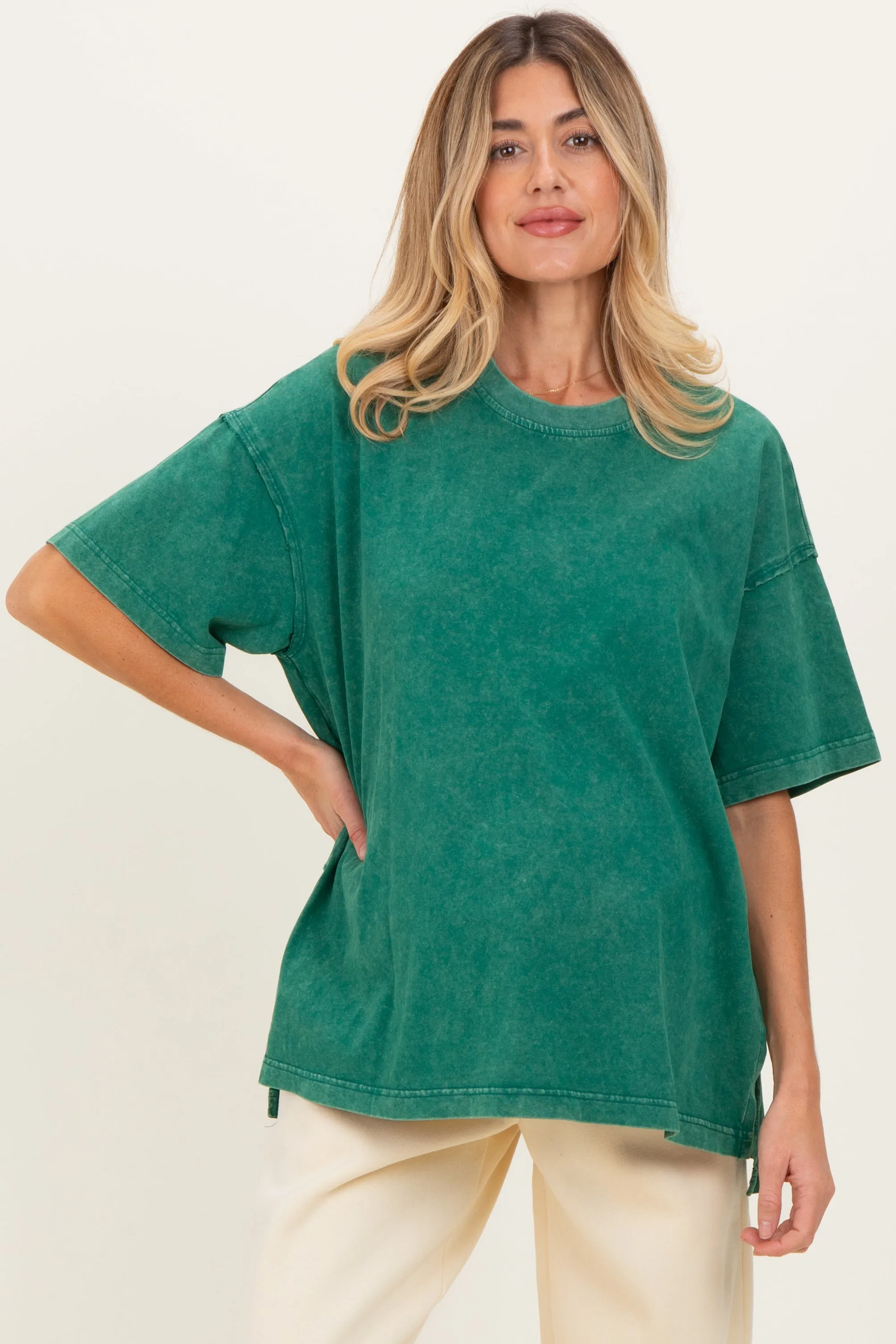 Green Washed Oversized Boxy Maternity Tee sold by Pinkblush product image thumbnail 2