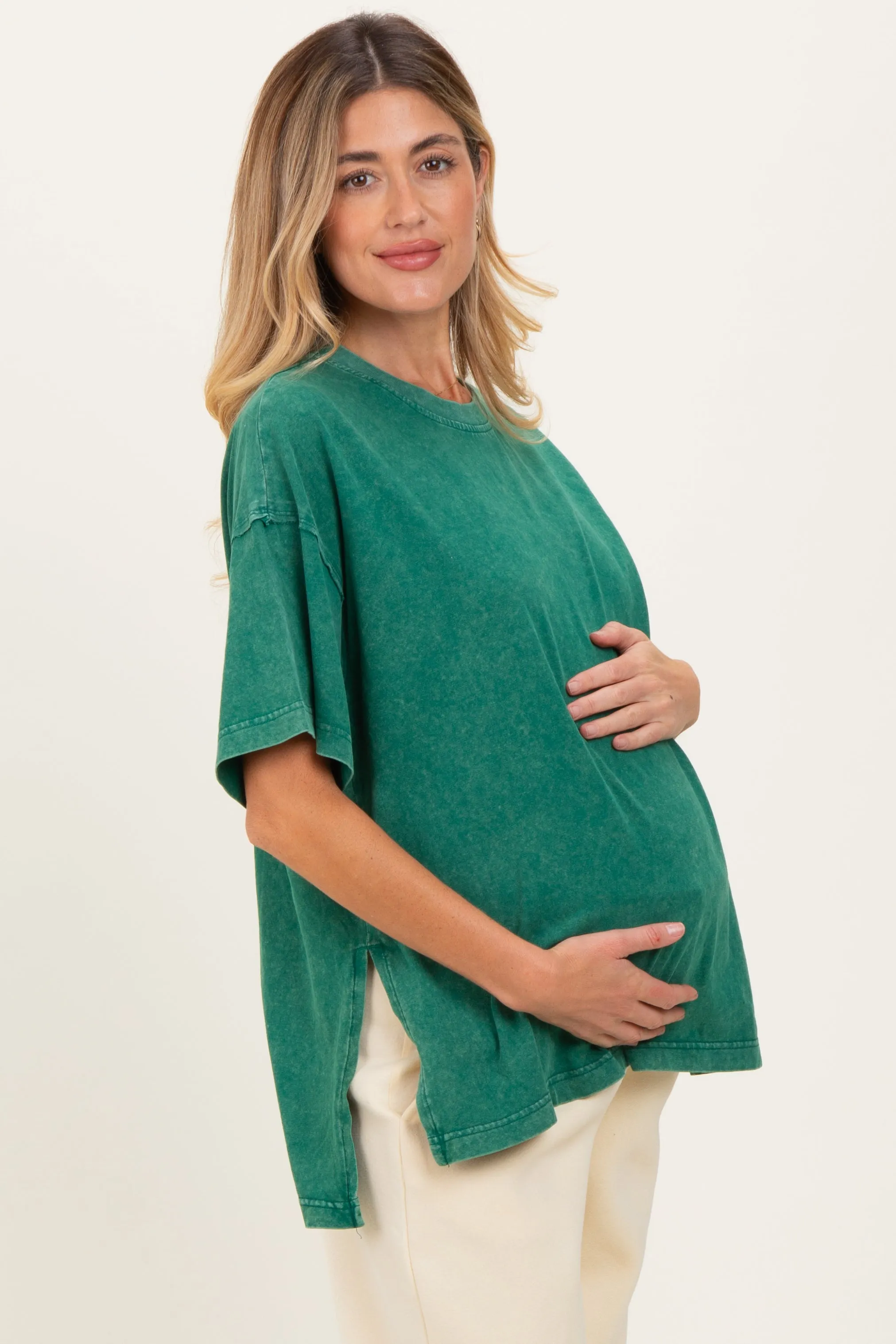 Green Washed Oversized Boxy Maternity Tee sold by Pinkblush product image thumbnail 3