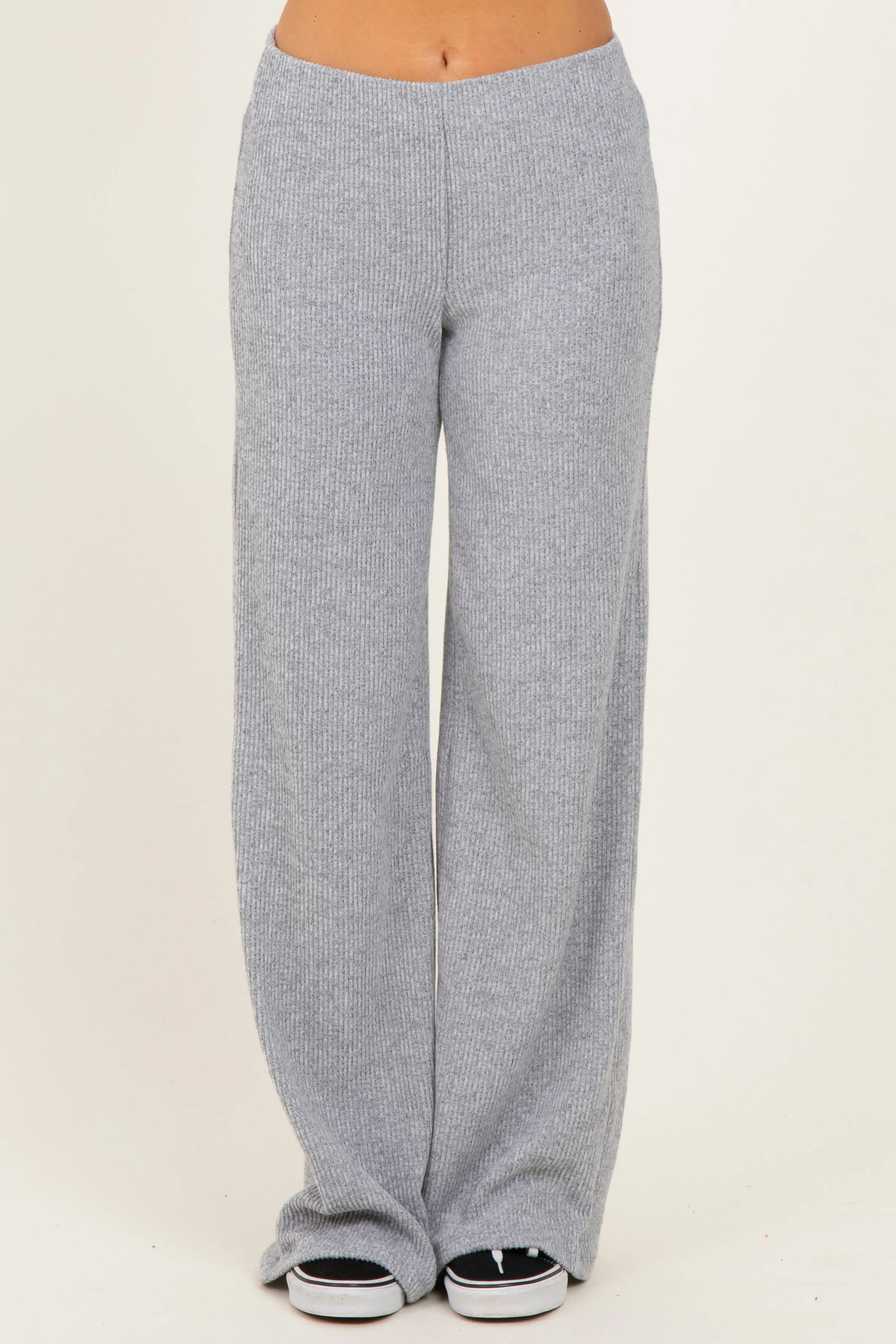 Heather Grey Brushed Knit Flare Leg Pants sold by Pinkblush product image thumbnail 2