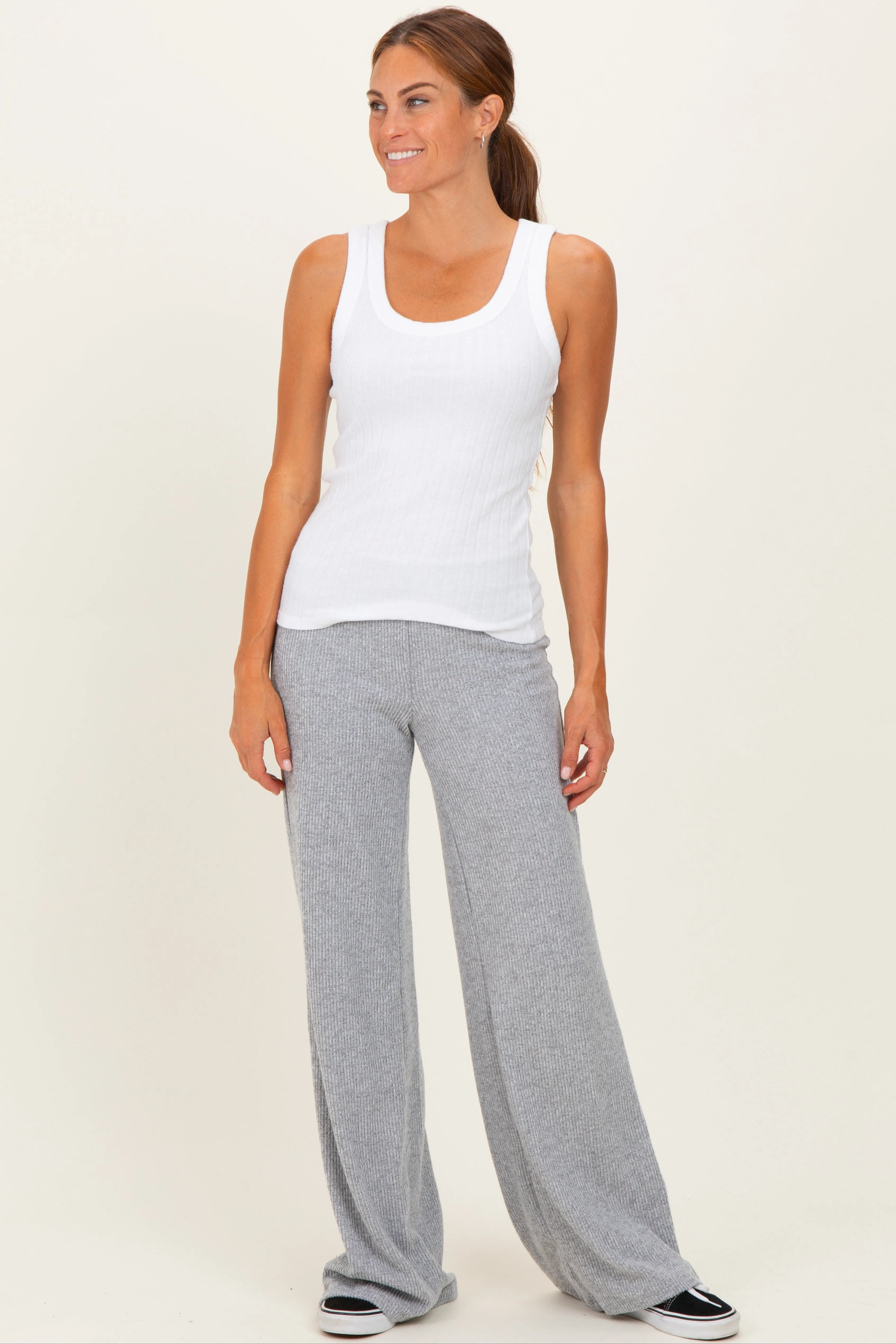 Heather Grey Brushed Knit Flare Leg Pants sold by Pinkblush
