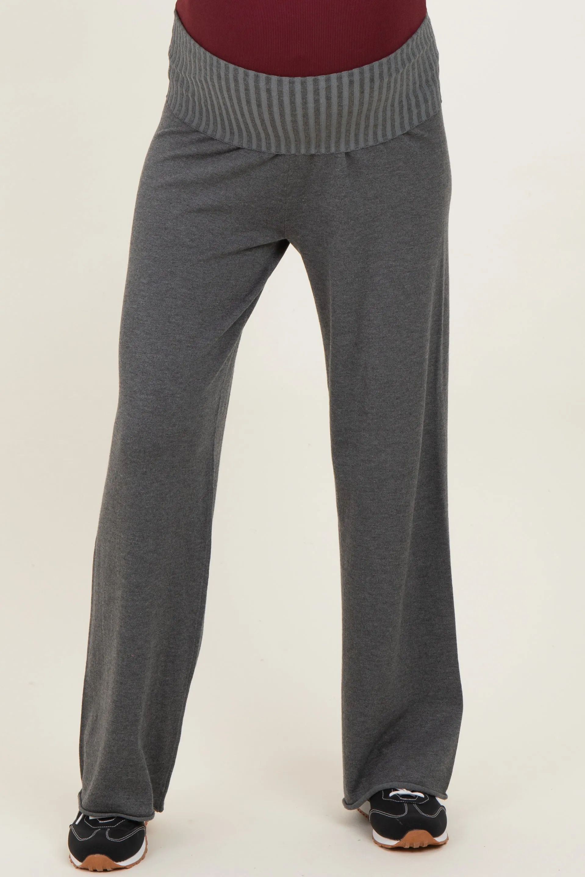 Charcoal Ribbed Knit Foldover Waist Maternity Pants sold by Pinkblush product image thumbnail 2