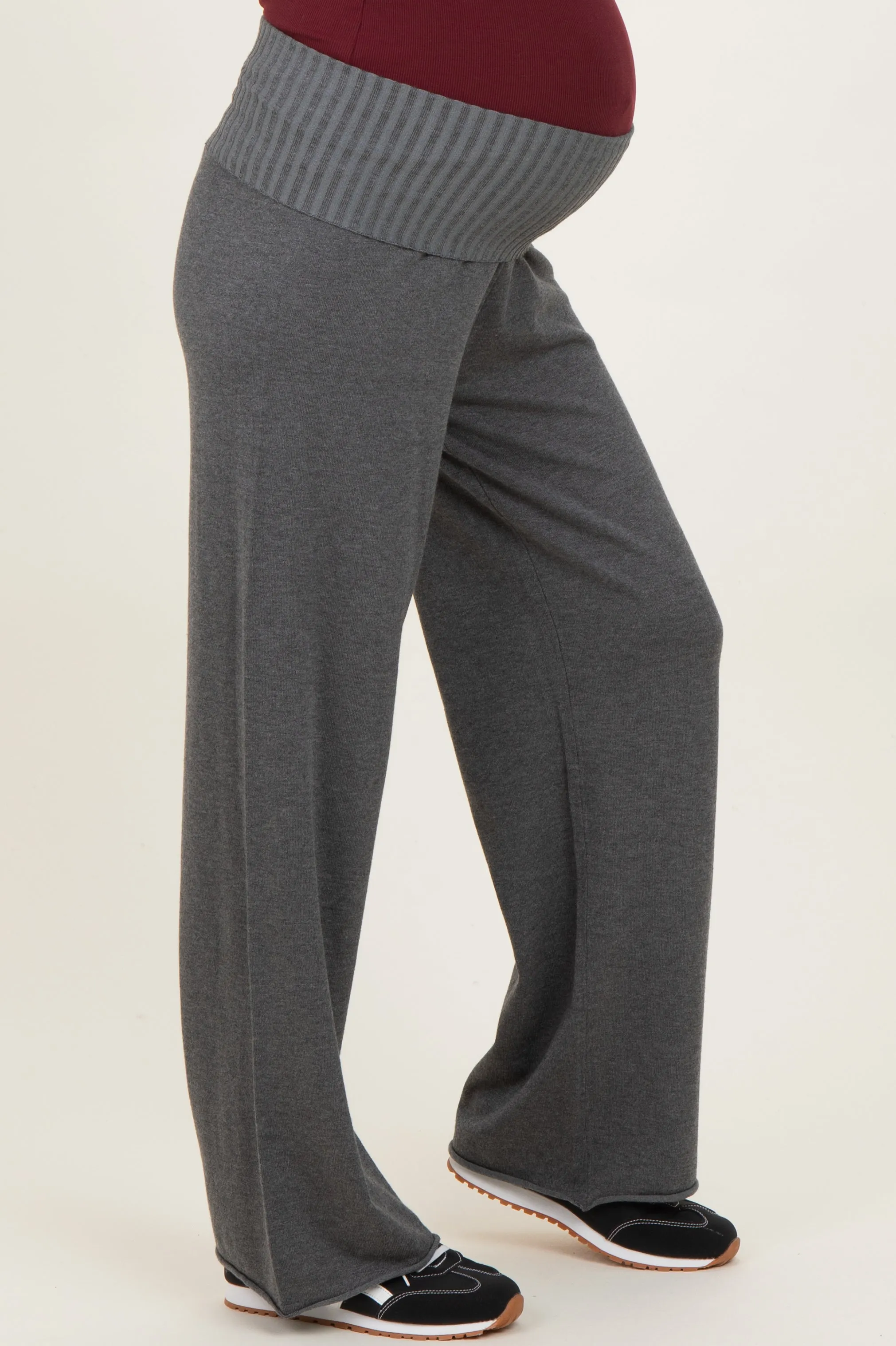 Charcoal Ribbed Knit Foldover Waist Maternity Pants sold by Pinkblush product image thumbnail 3