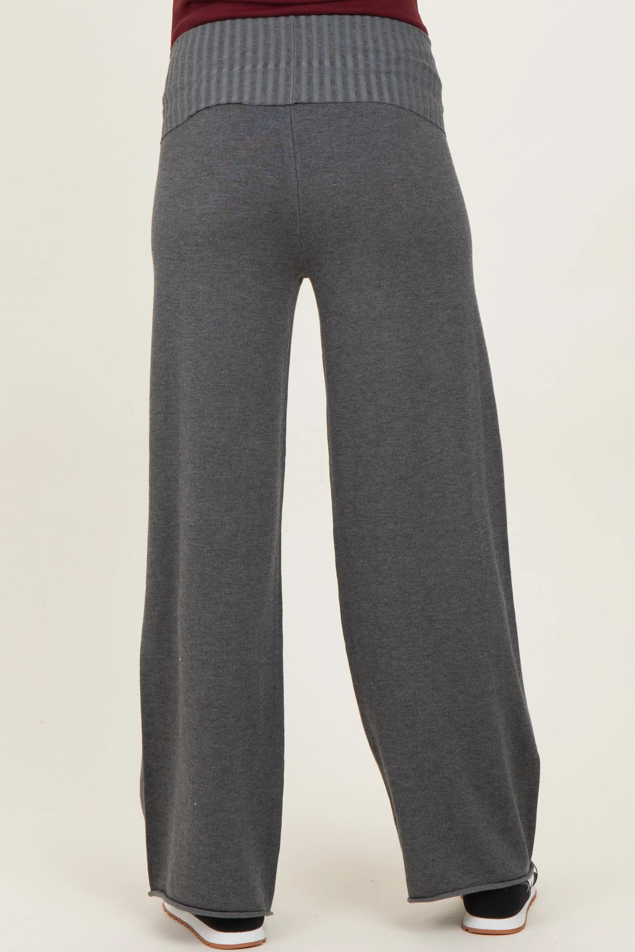 Charcoal Ribbed Knit Foldover Waist Maternity Pants sold by Pinkblush product image thumbnail 4