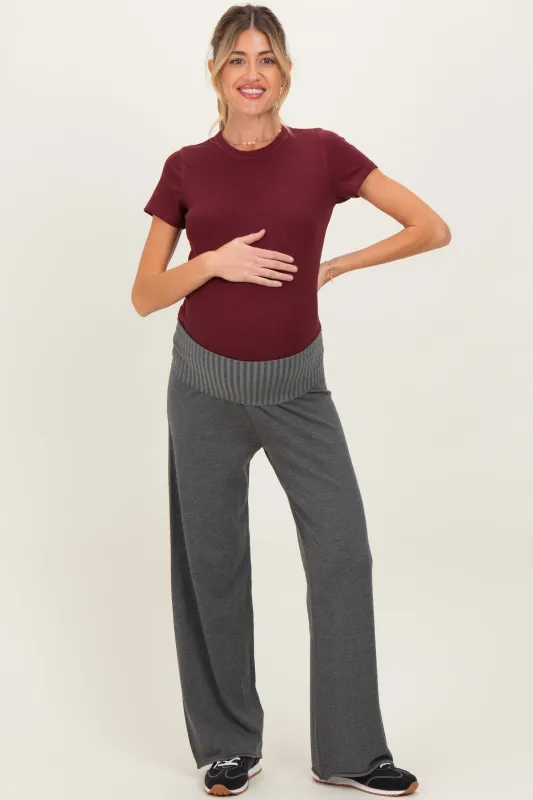 Charcoal Ribbed Knit Foldover Waist Maternity Pants sold by Pinkblush