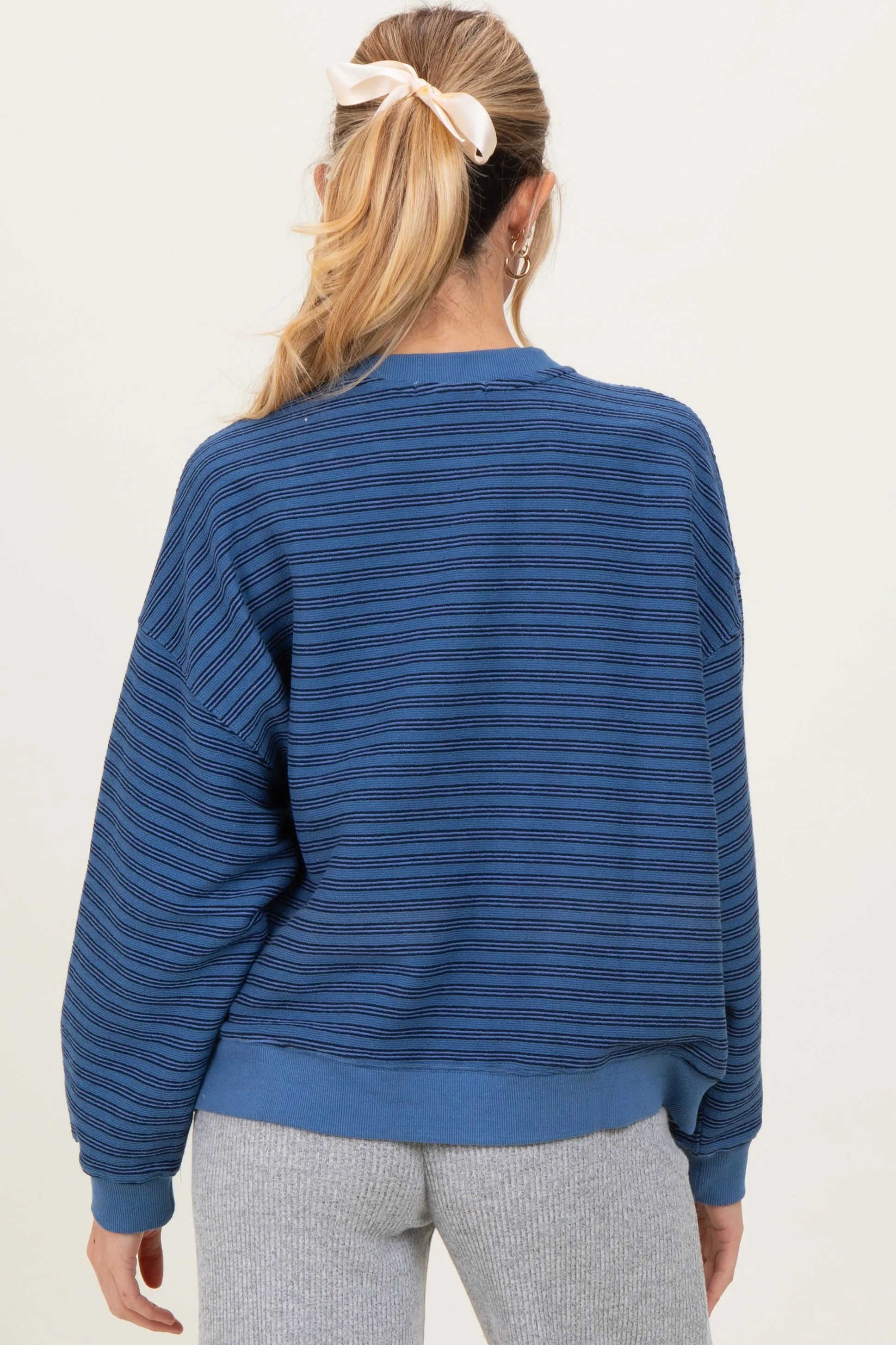 Blue Striped Knit Relaxed Fit Maternity Pullover sold by Pinkblush product image thumbnail 3