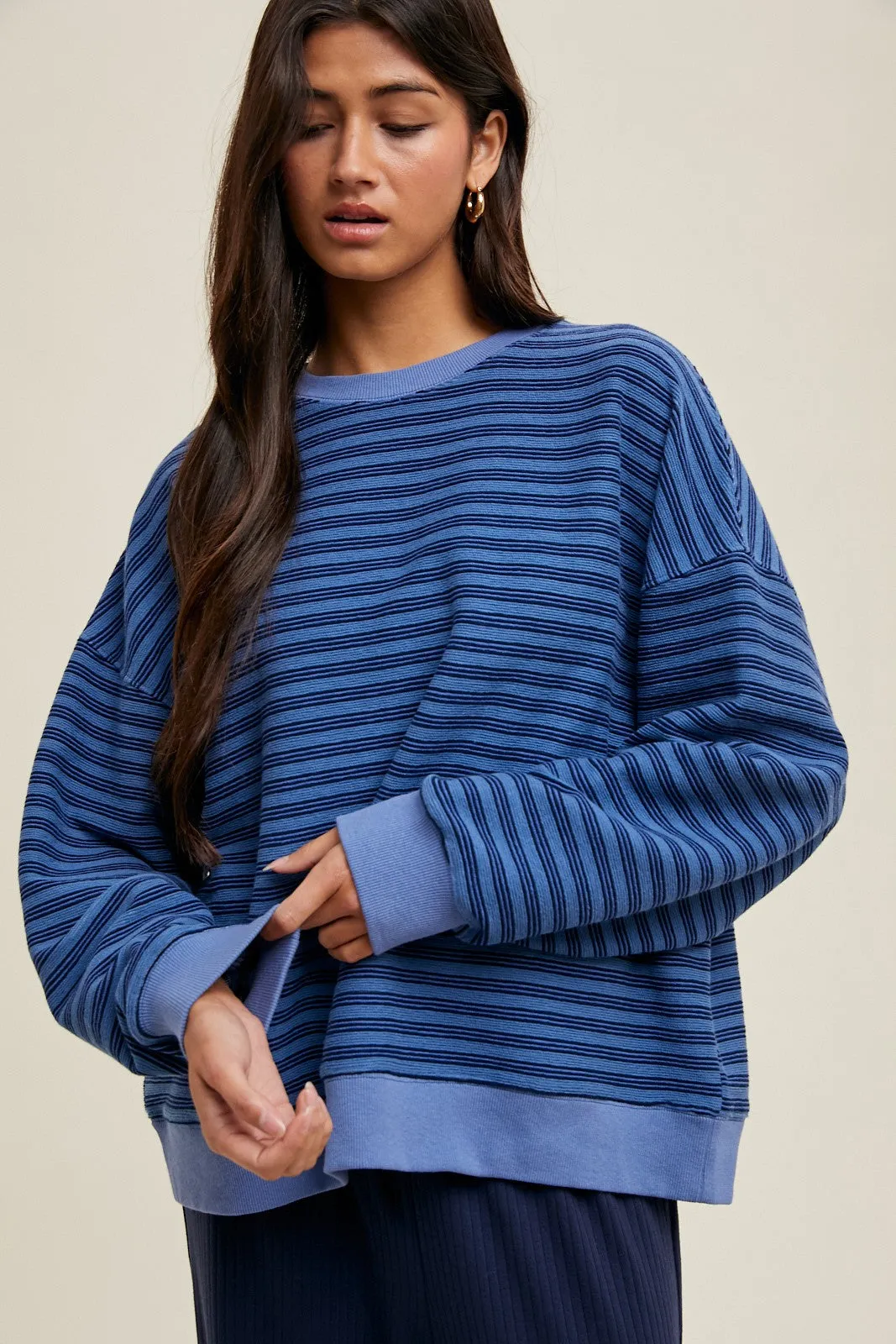 Blue Striped Knit Relaxed Fit Maternity Pullover sold by Pinkblush product image thumbnail 4