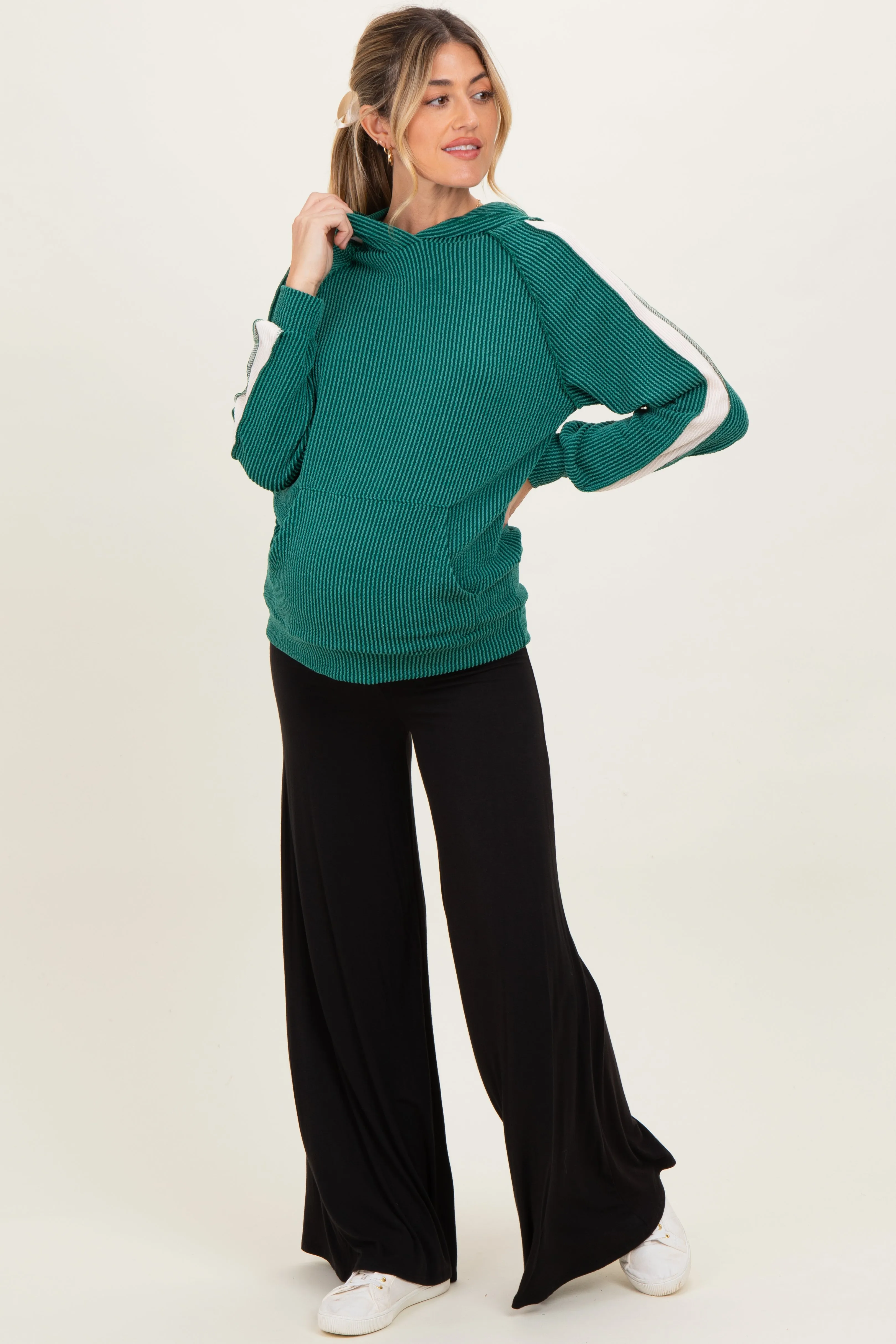 Forest Green Textured Rib Colorblock Maternity Hoodie sold by Pinkblush product image thumbnail 2