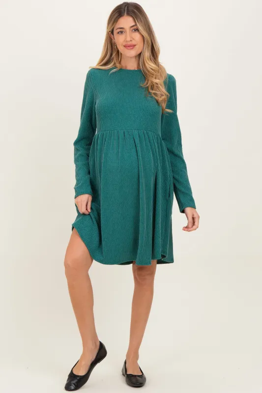 Forest Green Textured Rib Long Sleeve Maternity Dress sold by Pinkblush