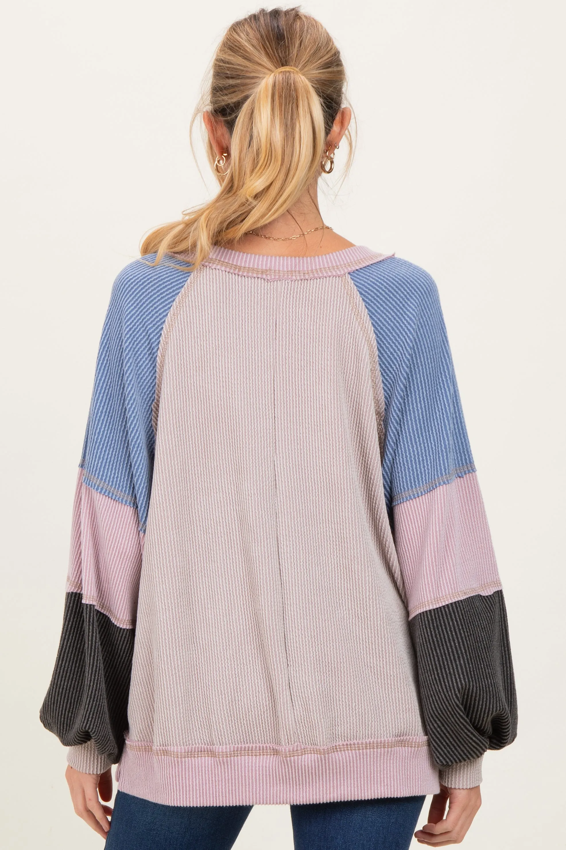 Mauve Color Block Long Sleeve V-Neck Maternity Top sold by Pinkblush product image thumbnail 4