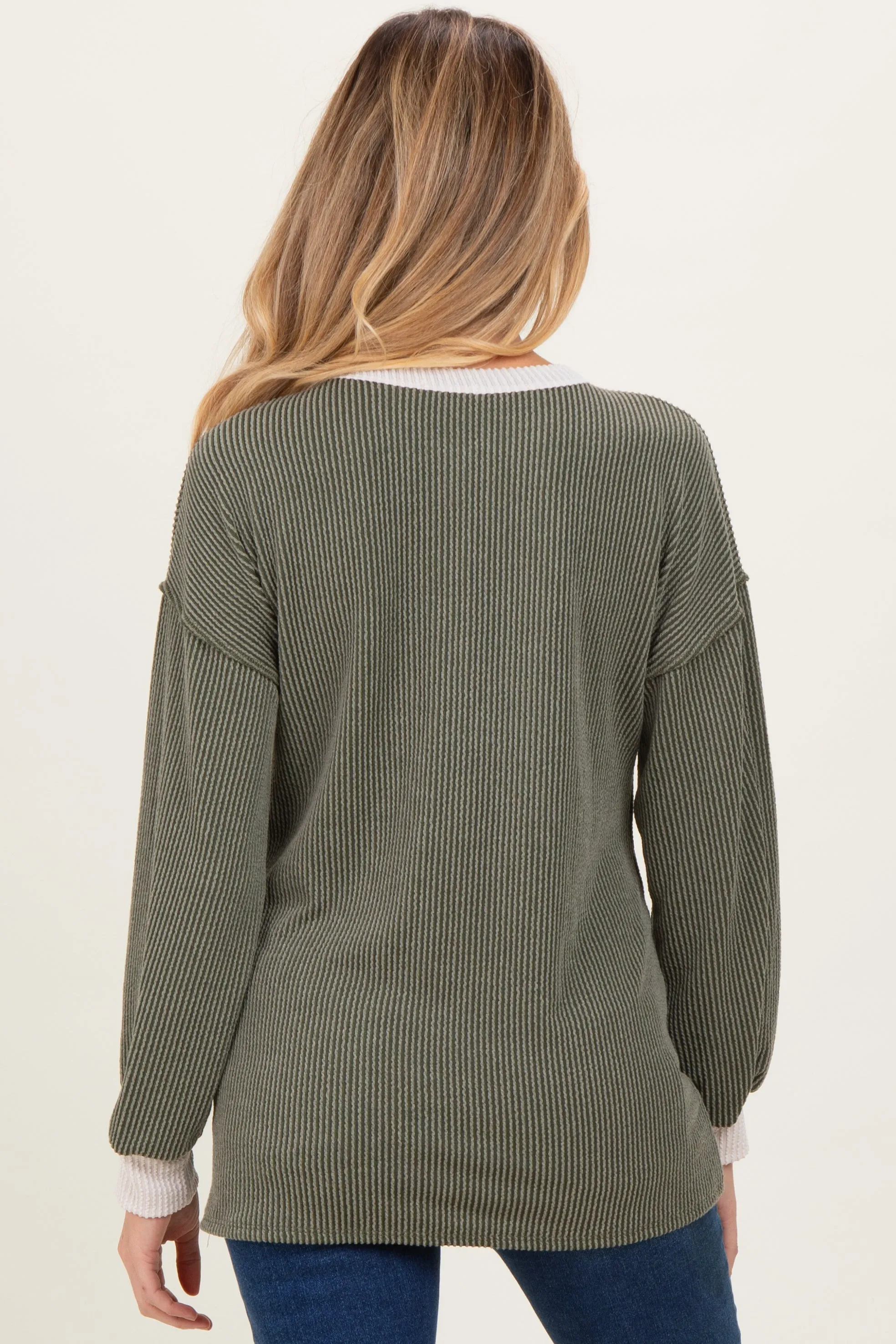 Olive Long Sleeve Contrast Button Detail Rib Maternity Top sold by Pinkblush product image thumbnail 4