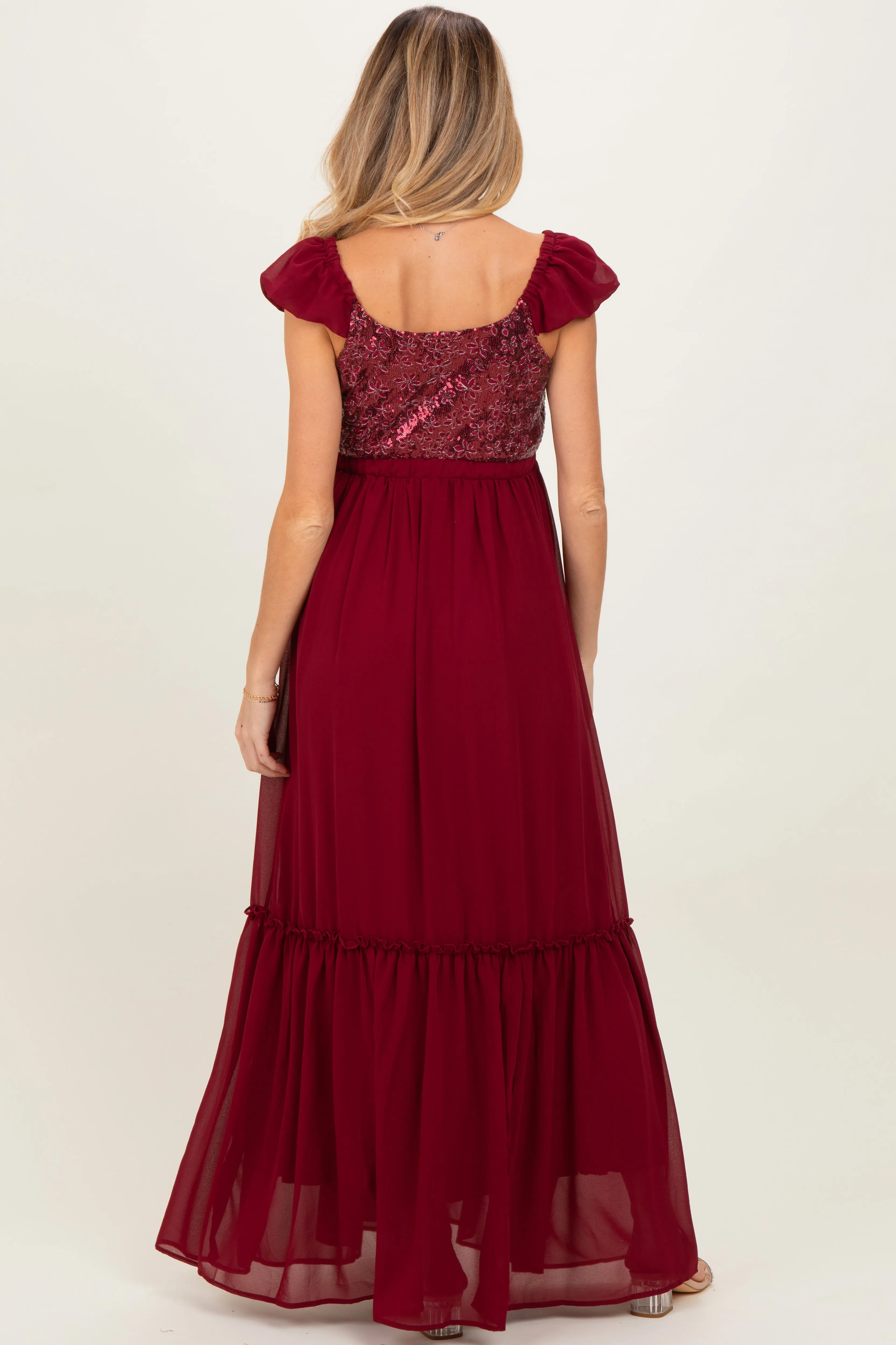Burgundy Chiffon Sequin Bodice Maternity Maxi Dress sold by Pinkblush product image thumbnail 4