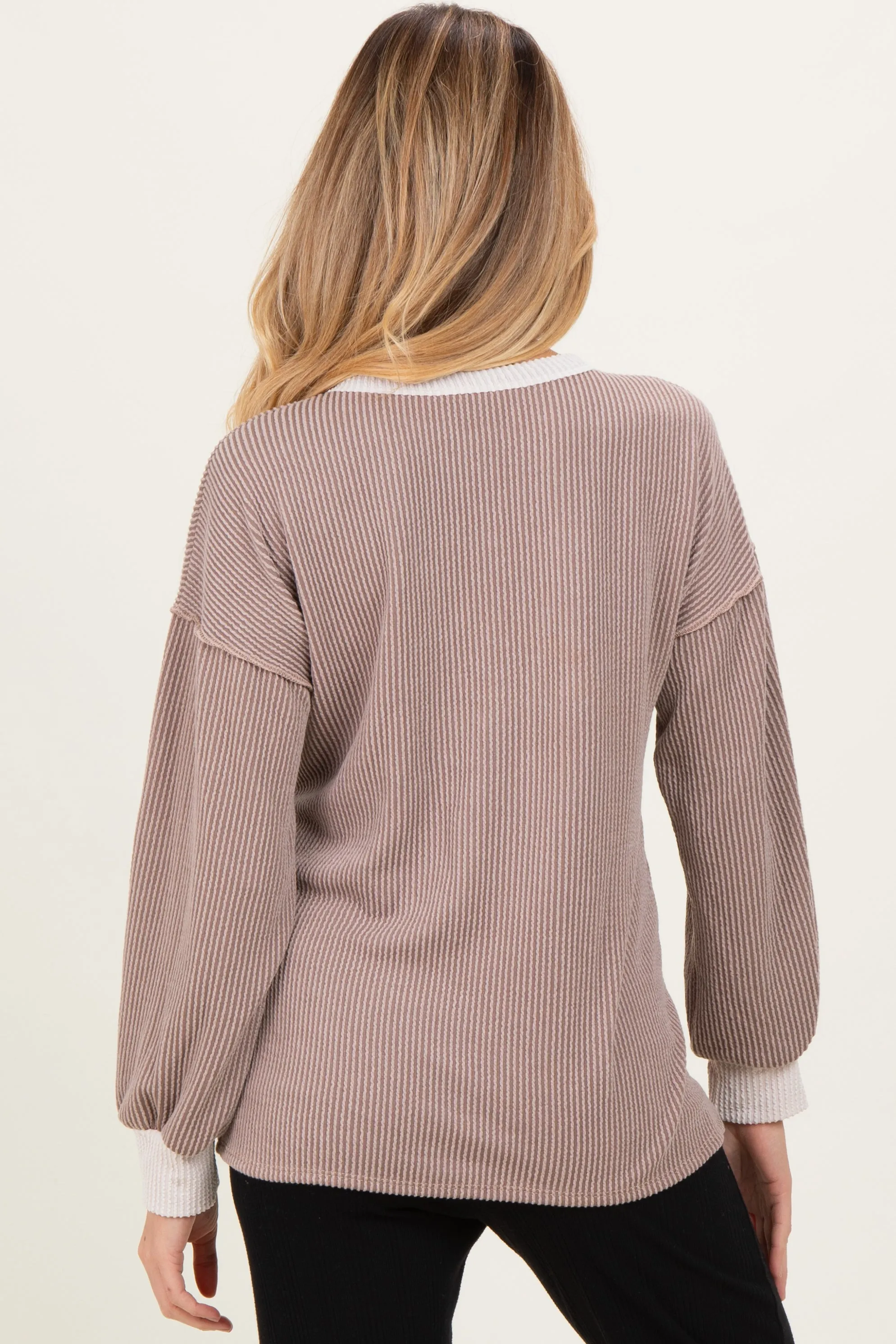 Mocha Long Sleeve Contrast Button Detail Rib Maternity Top sold by Pinkblush product image thumbnail 4