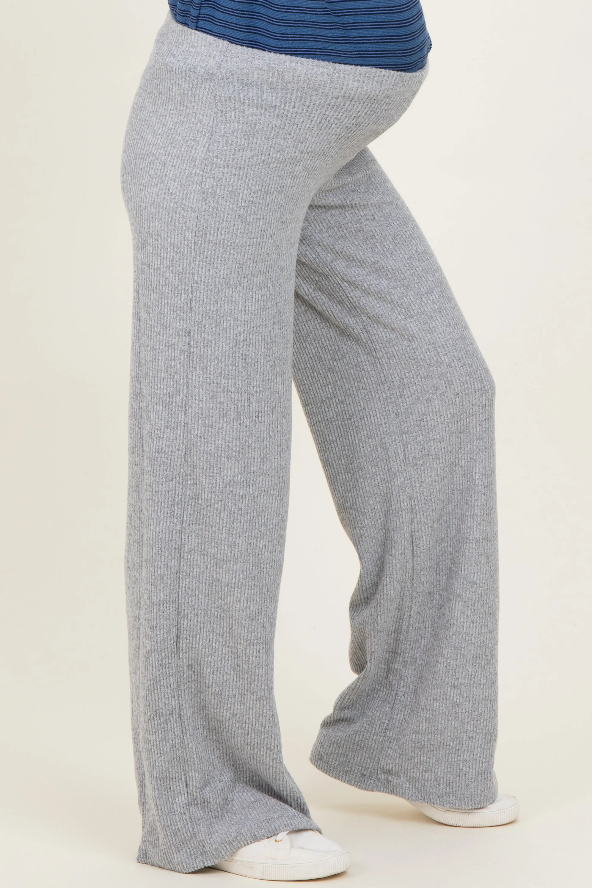 Heather Grey Brushed Knit Flare Leg Maternity Pants sold by Pinkblush product image thumbnail 4