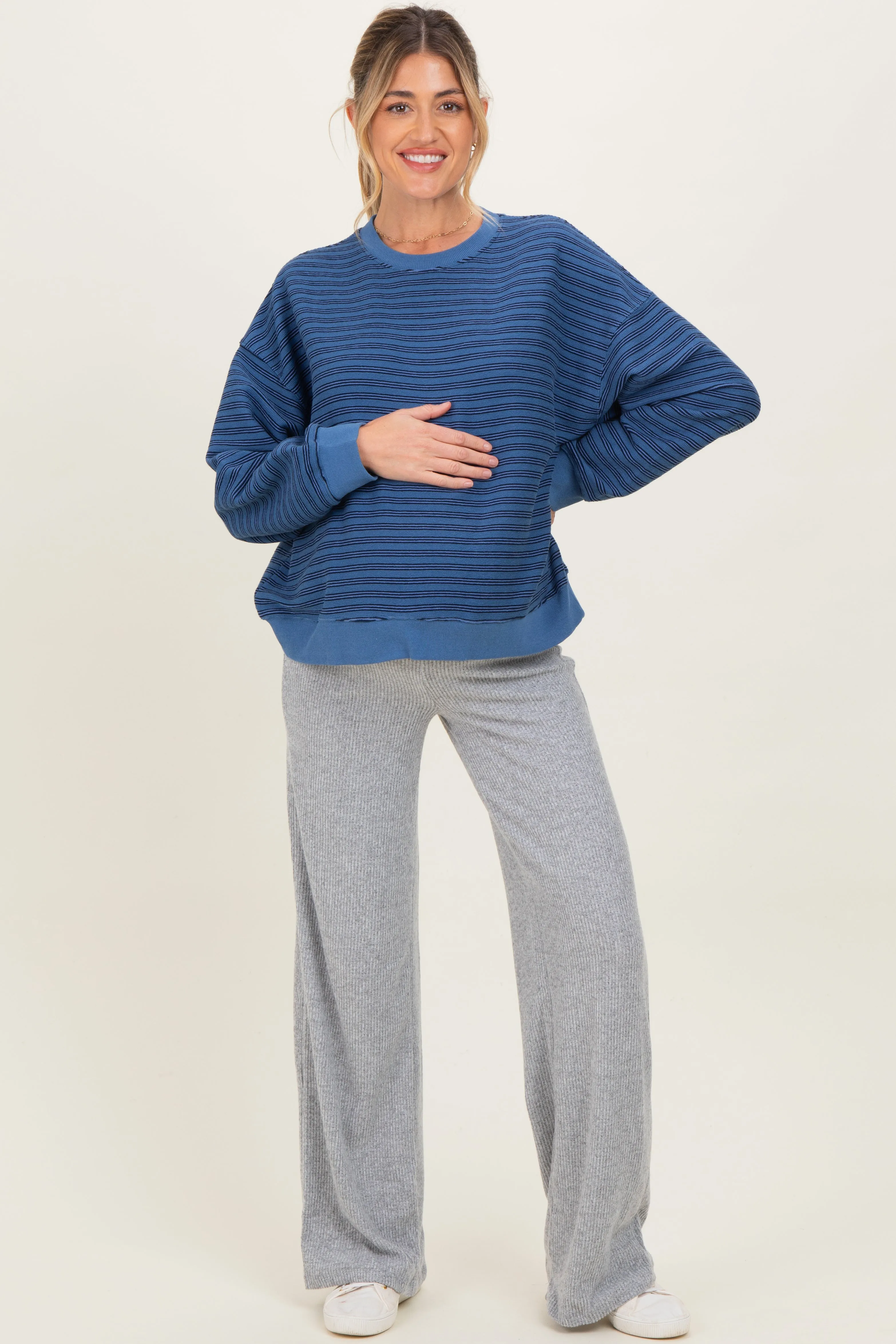 Heather Grey Brushed Knit Flare Leg Maternity Pants sold by Pinkblush product image thumbnail 2