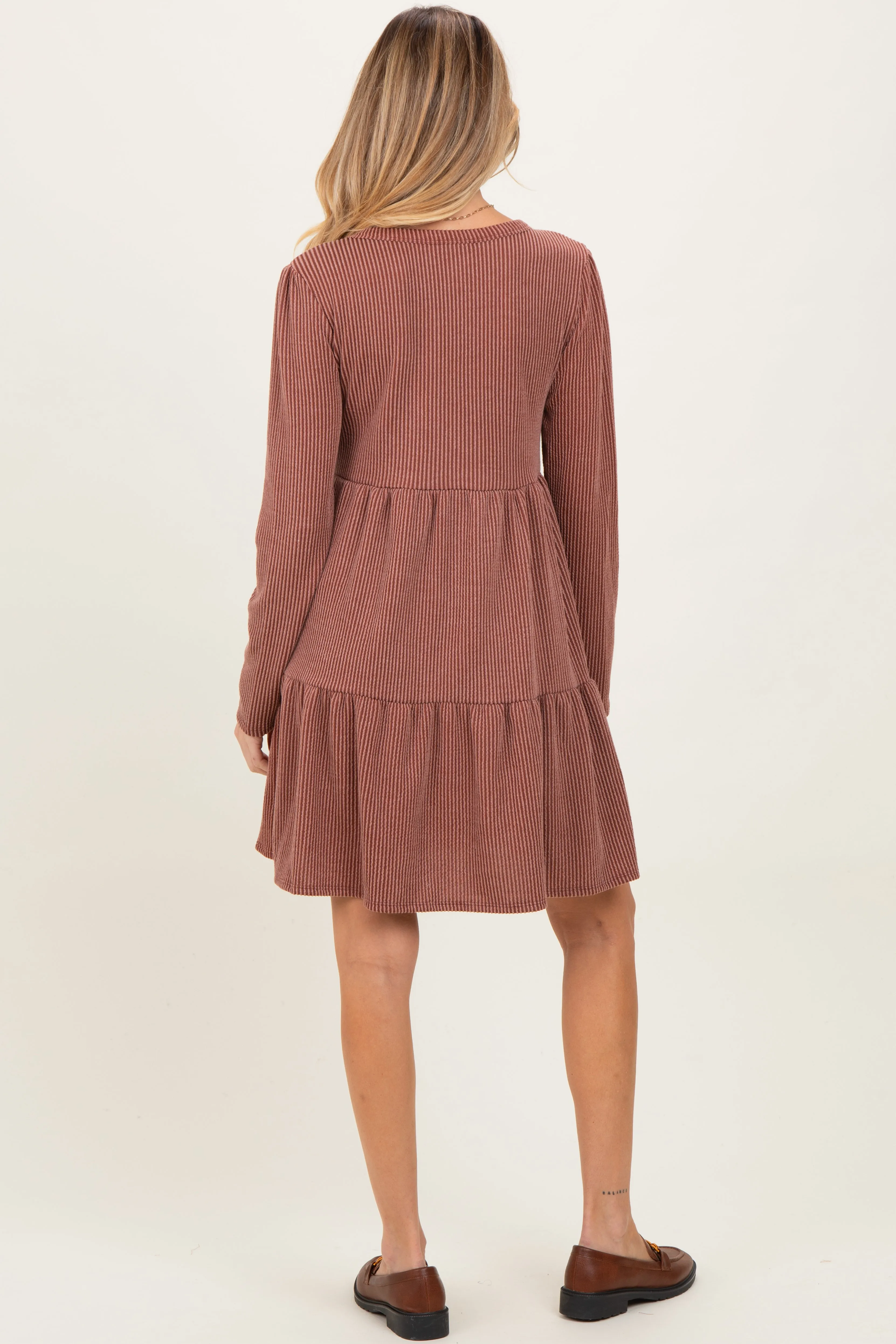 Rust Textured Rib Tiered Long Sleeve Maternity Dress sold by Pinkblush product image thumbnail 3