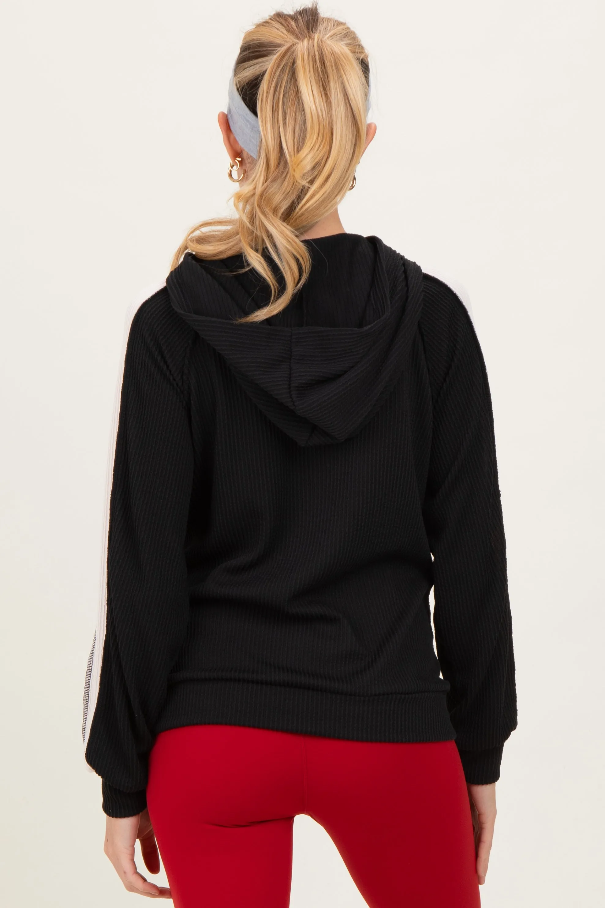 Black Textured Rib Colorblock Maternity Hoodie sold by Pinkblush product image thumbnail 3