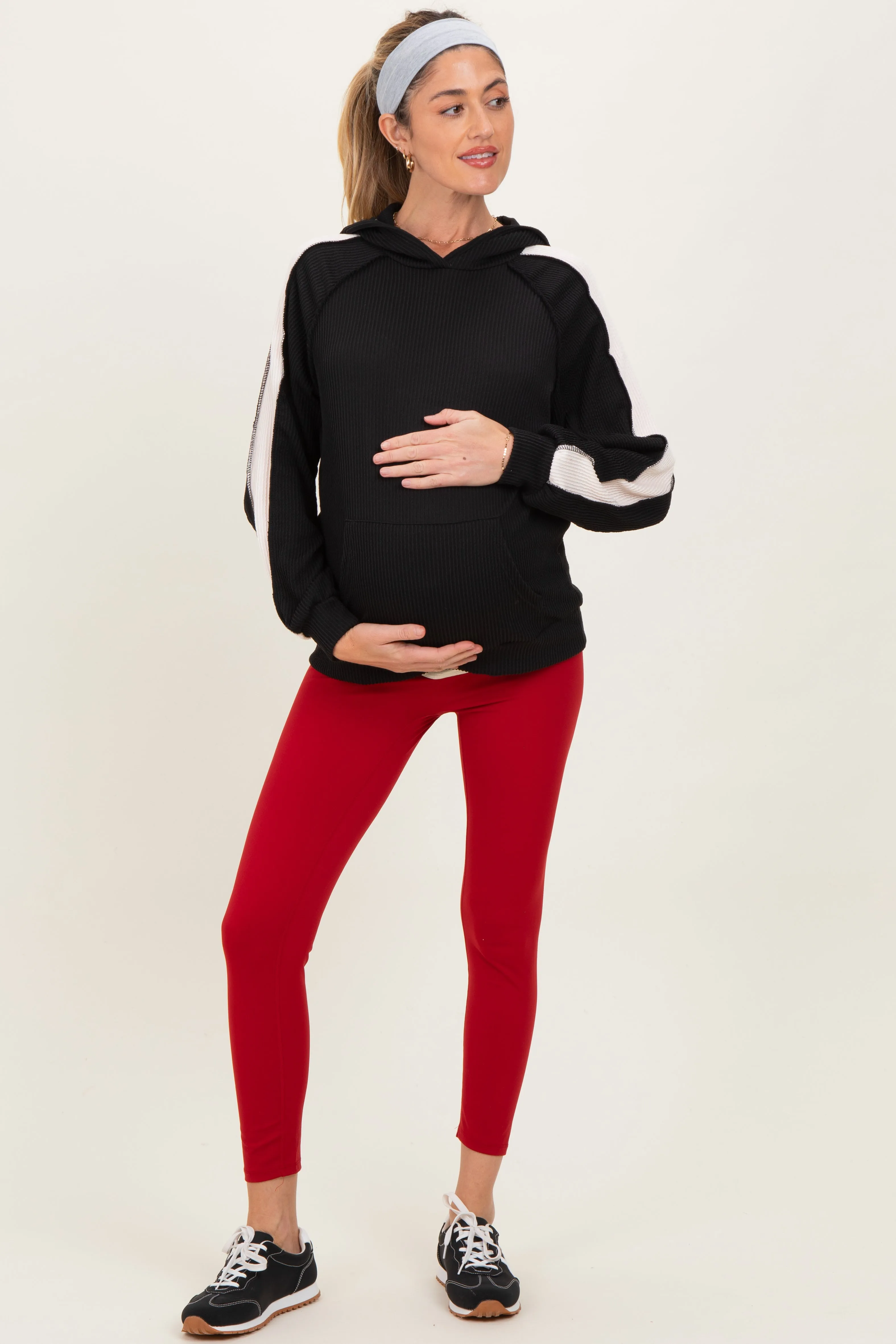 Black Textured Rib Colorblock Maternity Hoodie sold by Pinkblush product image thumbnail 4