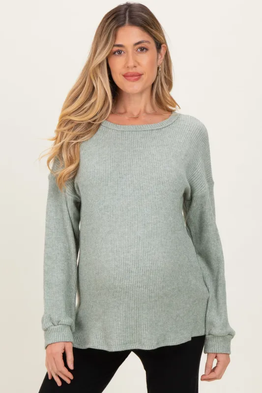 Sage Puff Sleeve Solid Maternity Sweater Top sold by Pinkblush