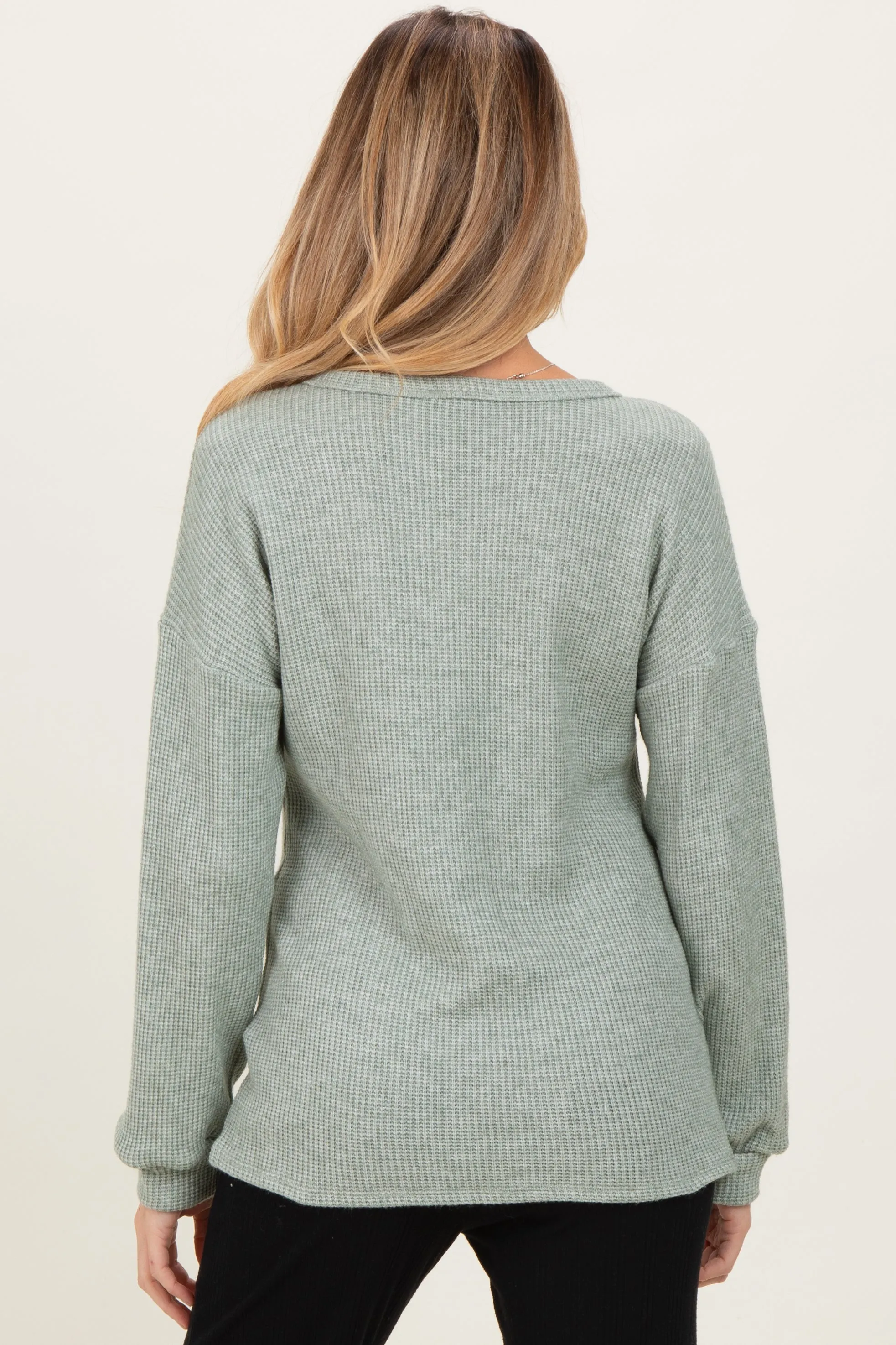 Sage Puff Sleeve Solid Maternity Sweater Top sold by Pinkblush product image thumbnail 3