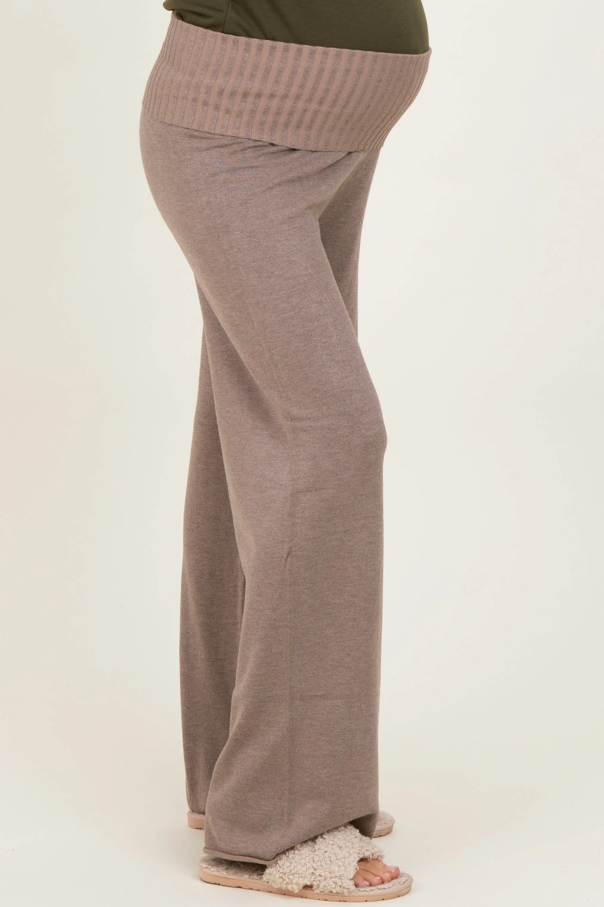 Mocha Ribbed Knit Foldover Waist Maternity Pants sold by Pinkblush product image thumbnail 3