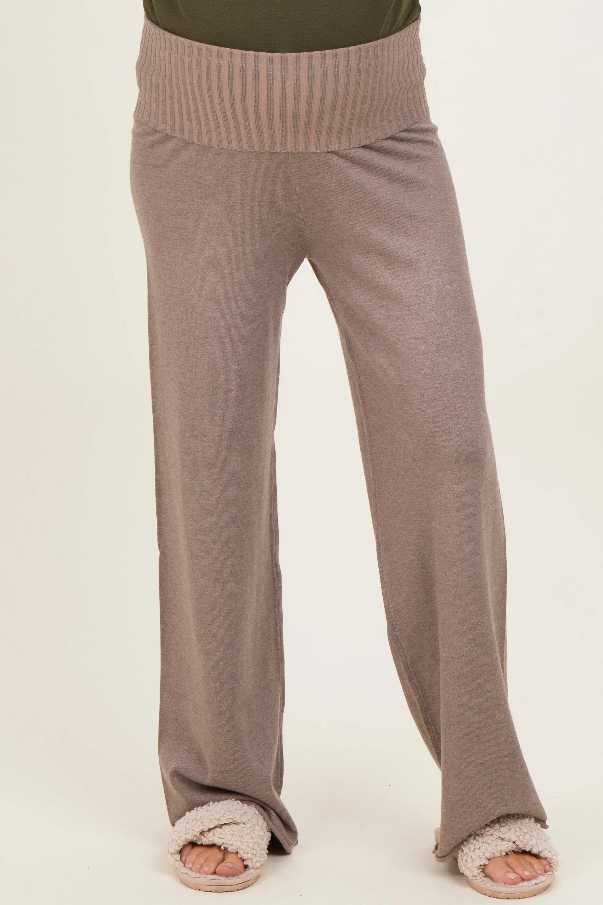 Mocha Ribbed Knit Foldover Waist Maternity Pants sold by Pinkblush product image thumbnail 2