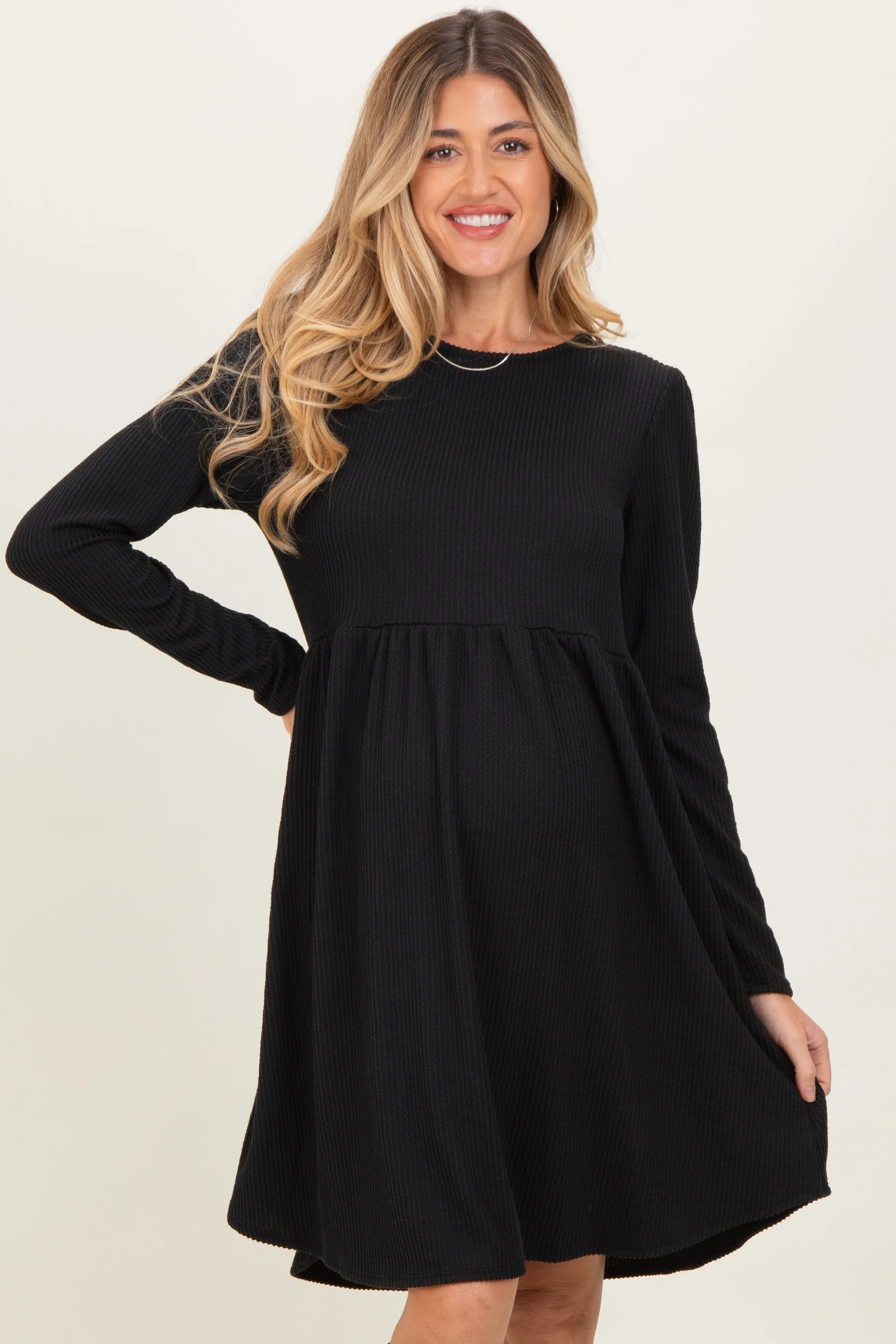 Black Textured Rib Long Sleeve Maternity Dress sold by Pinkblush product image thumbnail 2