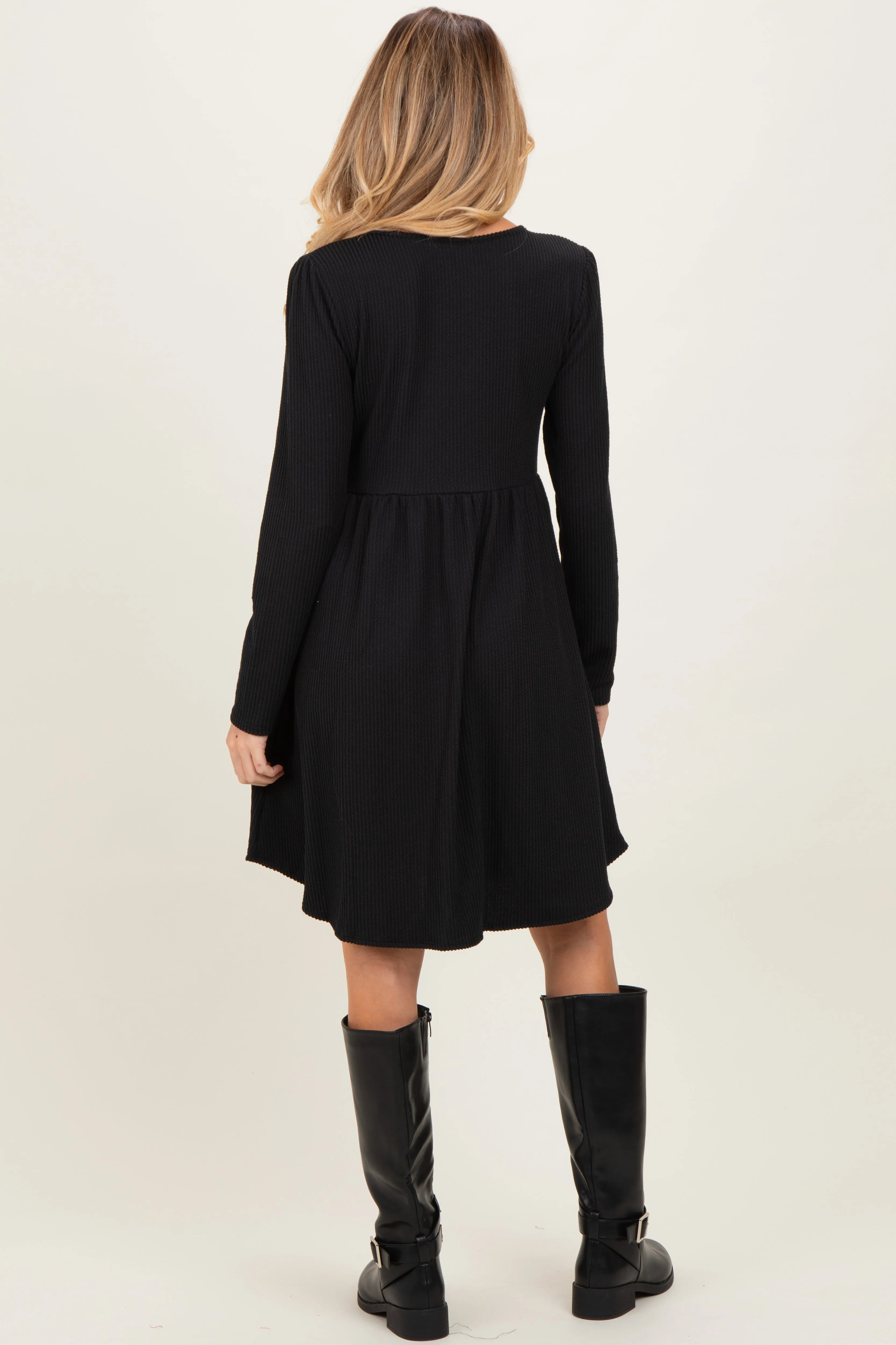 Black Textured Rib Long Sleeve Maternity Dress sold by Pinkblush product image thumbnail 4