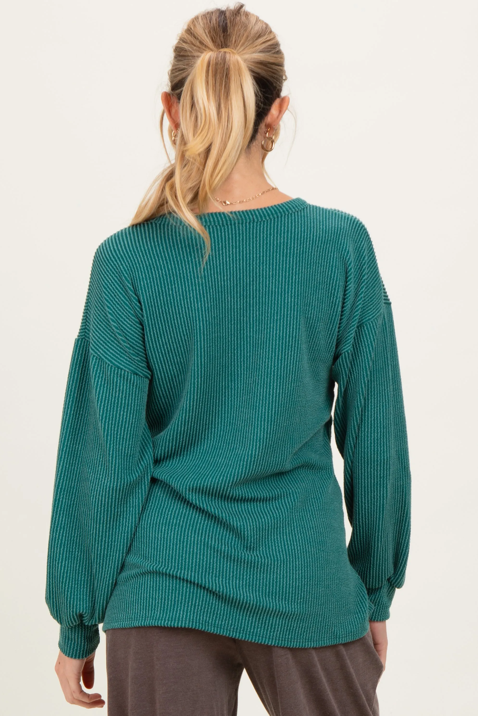 Hunter Green Puff Sleeve Solid Ribbed Maternity Top sold by Pinkblush product image thumbnail 3