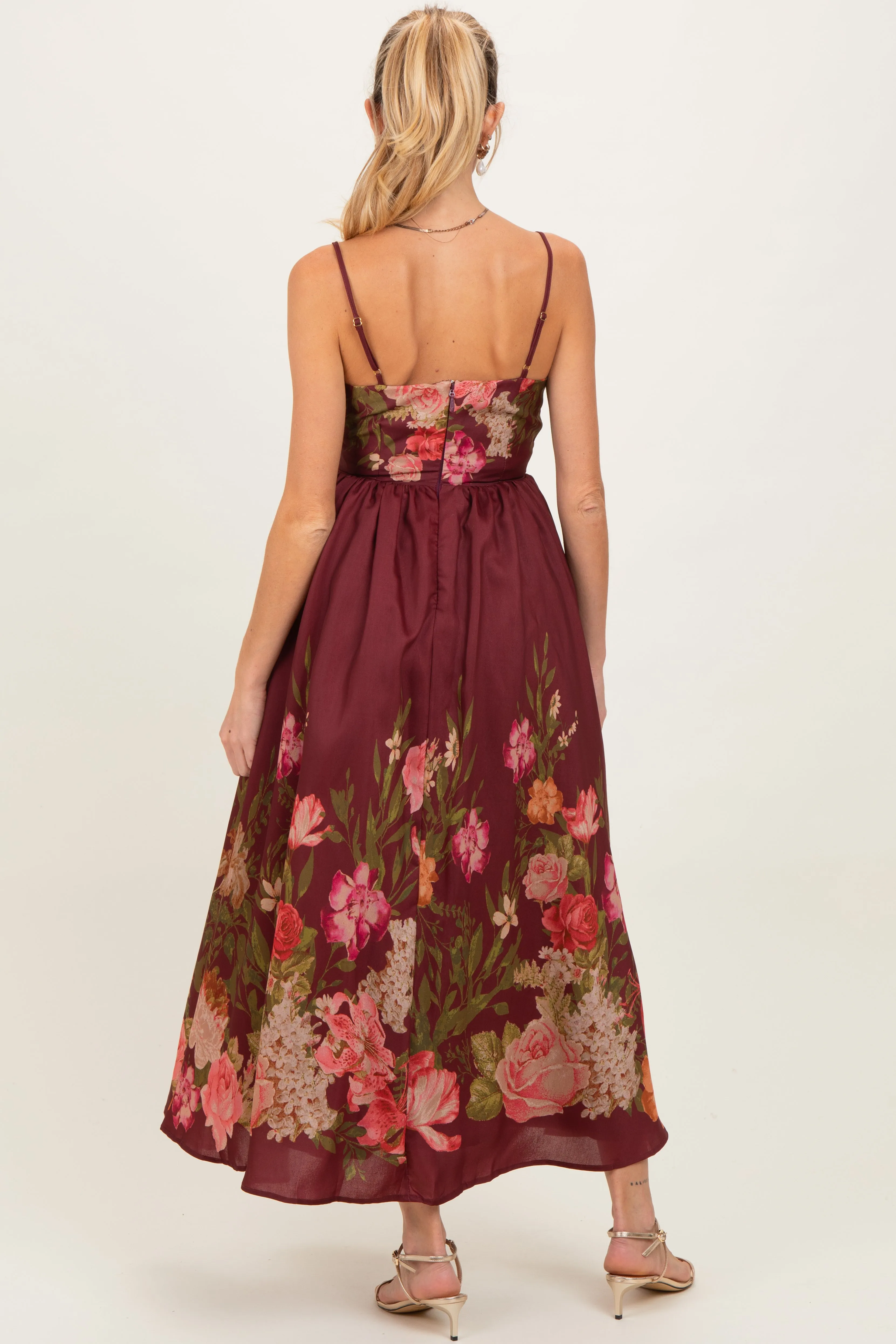 Burgundy Floral Thin Strap Maternity Maxi Dress sold by Pinkblush product image thumbnail 4